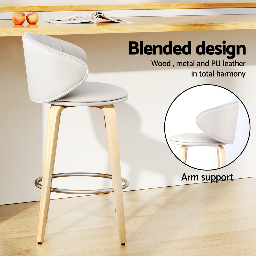 2x Artiss Bar Stools Dining Chairs Contoured Leather Wood Stool - Image 5
