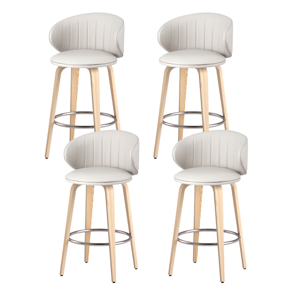 4x Artiss Bar Stools Dining Chairs Contoured Leather Wood Stool - Image 1