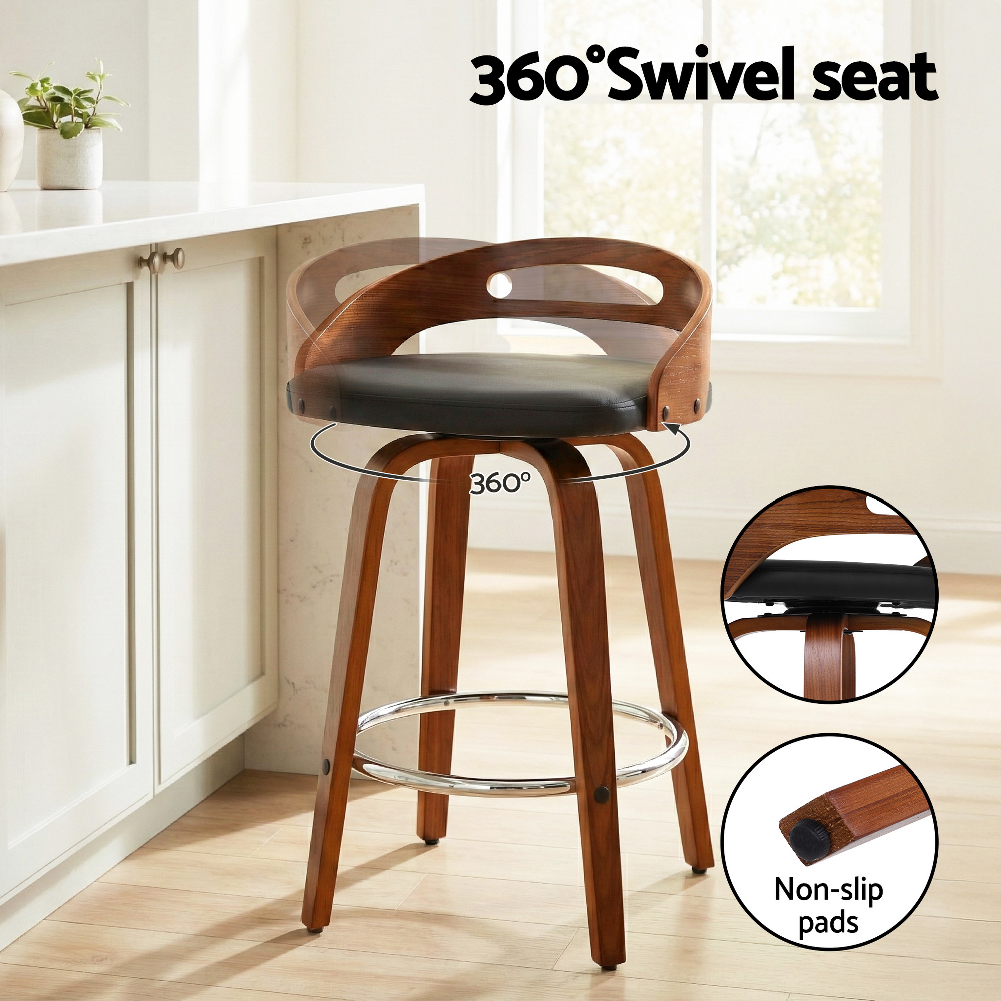 Artiss 4x Bar Stools Swivel Dining Chairs Low Back Counter Seat PU Cushion - Image 4