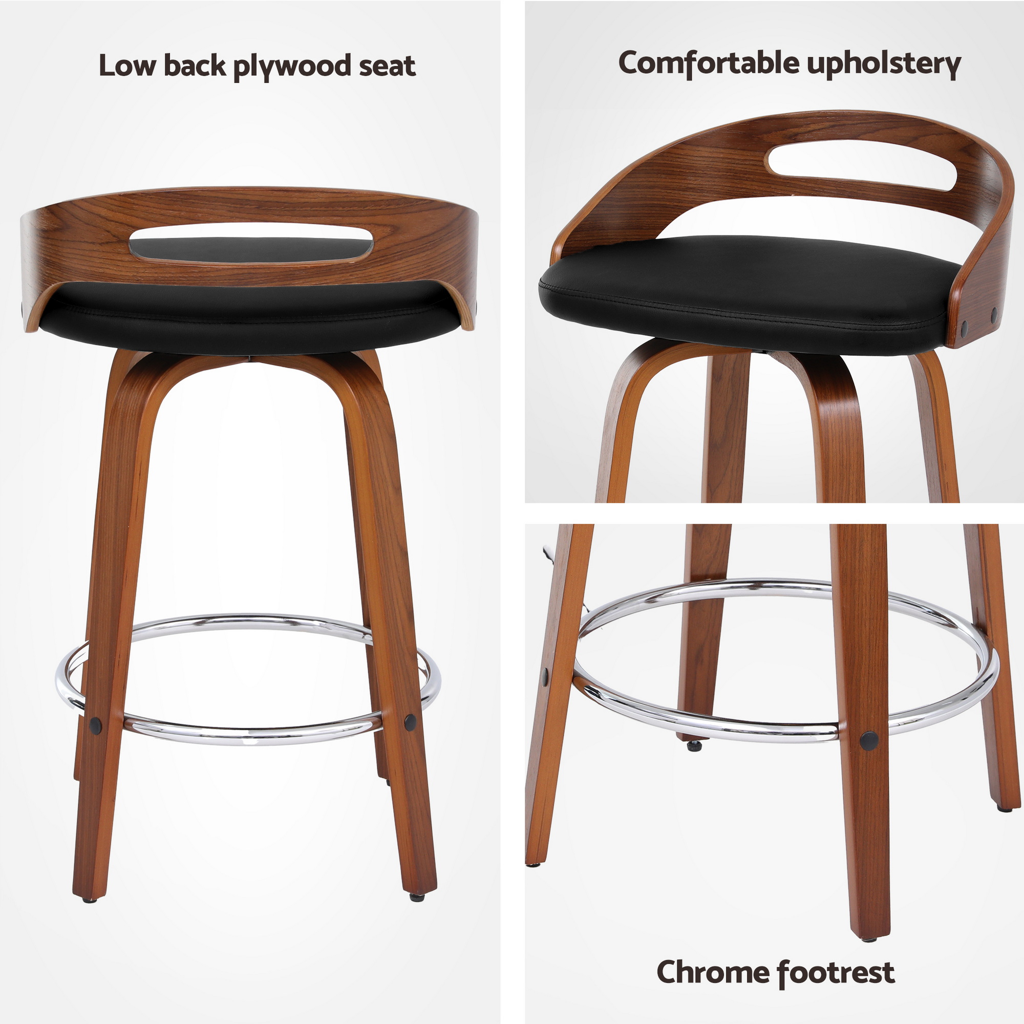 Artiss 4x Bar Stools Swivel Dining Chairs Low Back Counter Seat PU Cushion - Image 5