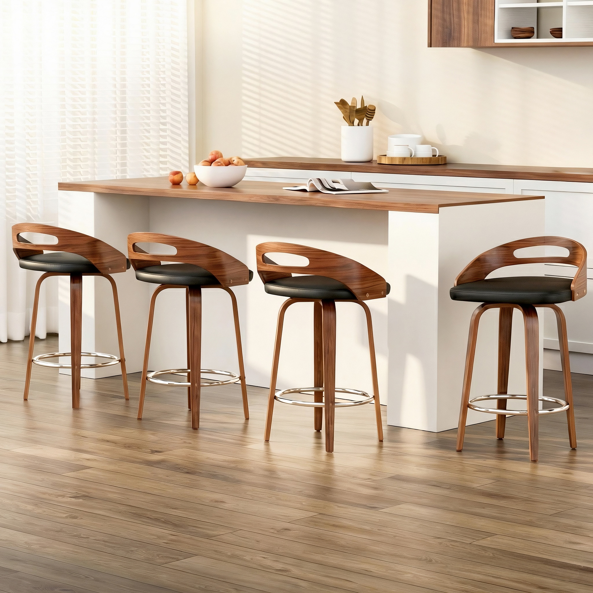 Artiss 4x Bar Stools Swivel Dining Chairs Low Back Counter Seat PU Cushion - Image 7