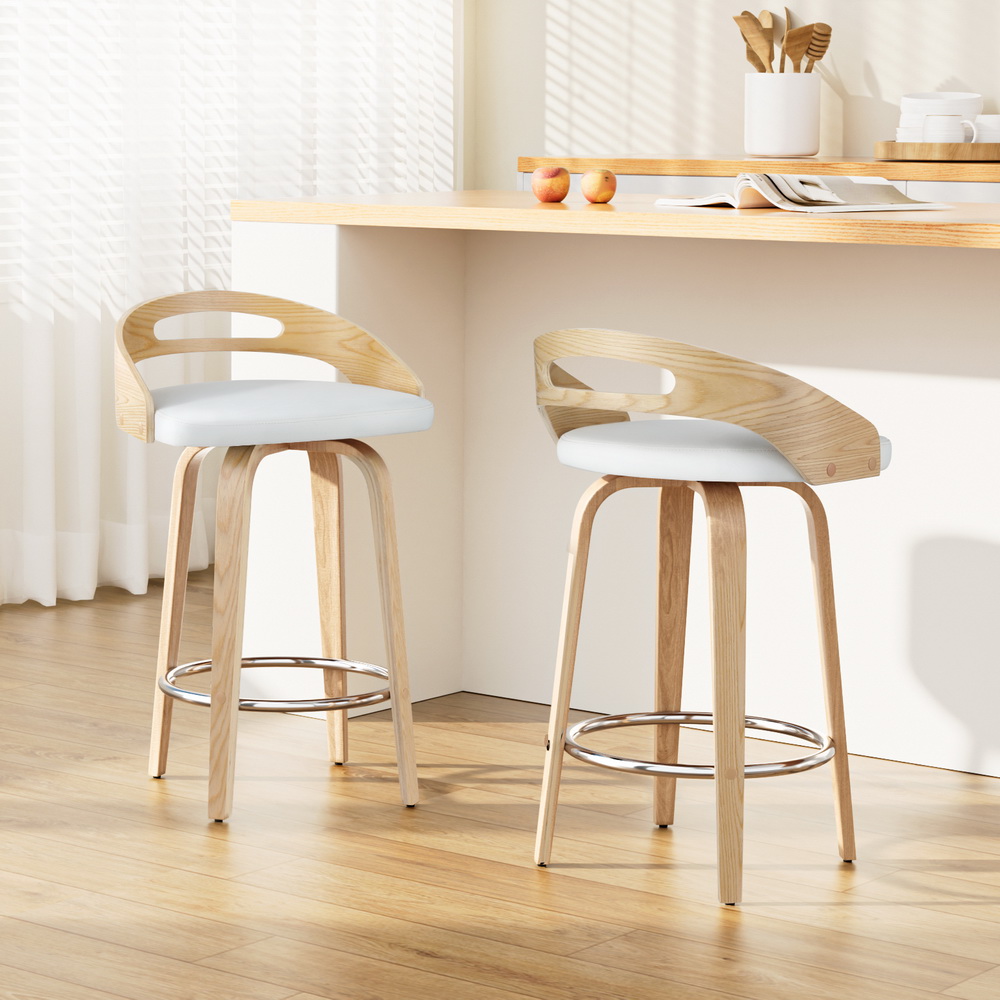 Artiss 2x Bar Stools Swivel Dining Chairs Low Back Counter Seat PU Cushion - Image 1