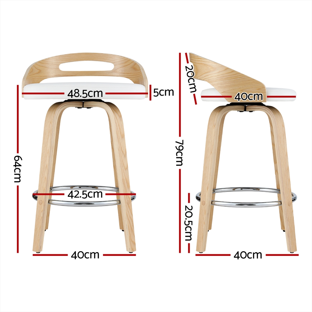 Artiss 2x Bar Stools Swivel Dining Chairs Low Back Counter Seat PU Cushion - Image 2