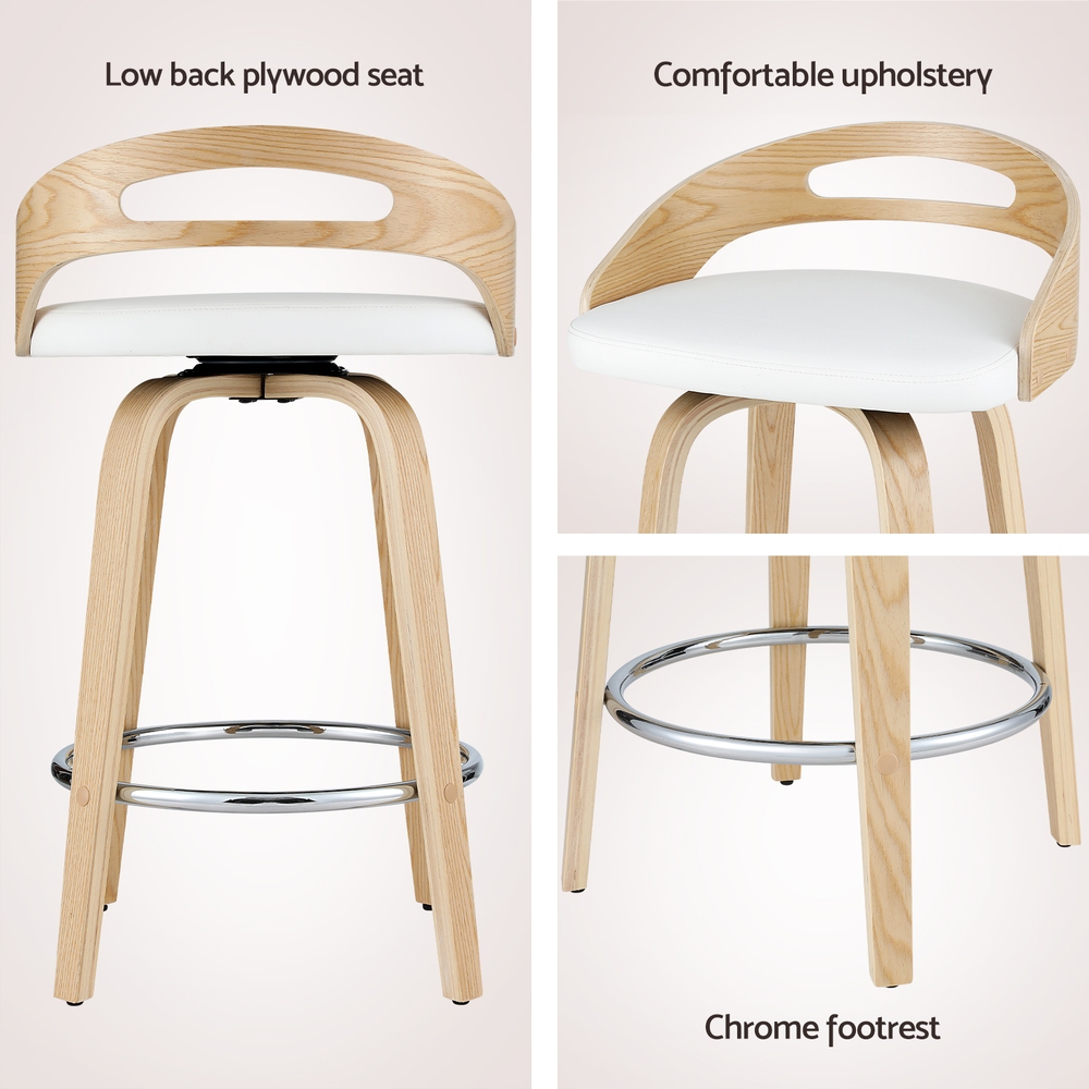 Artiss 2x Bar Stools Swivel Dining Chairs Low Back Counter Seat PU Cushion - Image 5