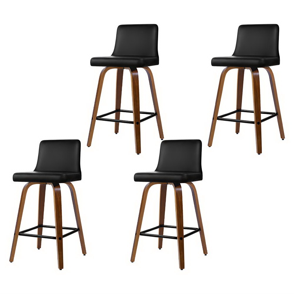 Artiss 4x Bar Stools Swivel Leather Padded Wooden - Image 1