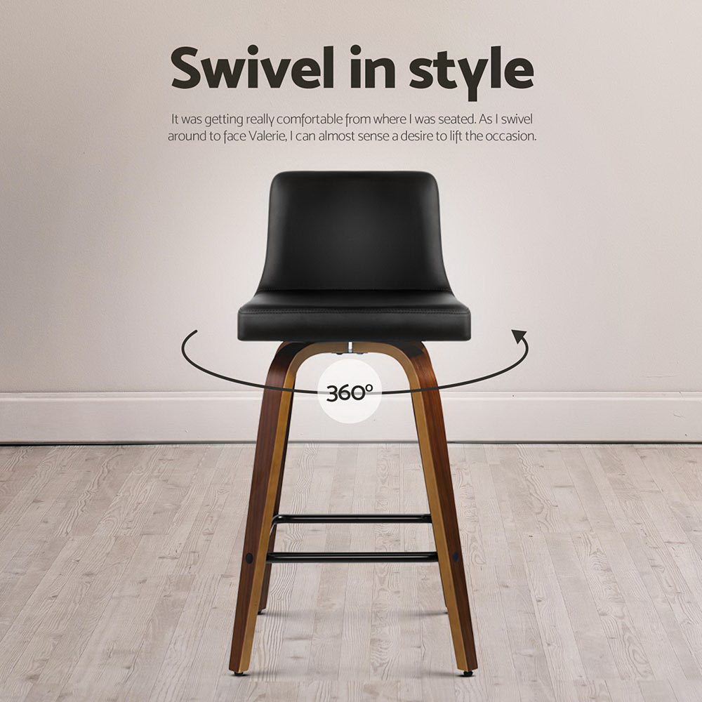 Artiss 4x Bar Stools Swivel Leather Padded Wooden - Image 5