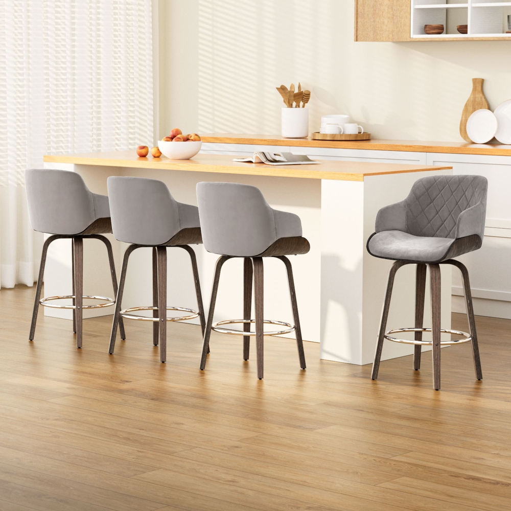 Artiss 4x Bar Stools Swivel Velvet Padded Wooden - Image 1