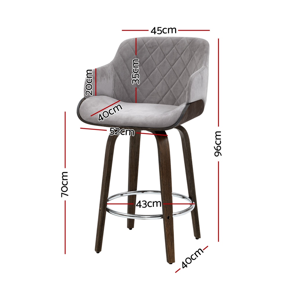 Artiss 4x Bar Stools Swivel Velvet Padded Wooden - Image 2