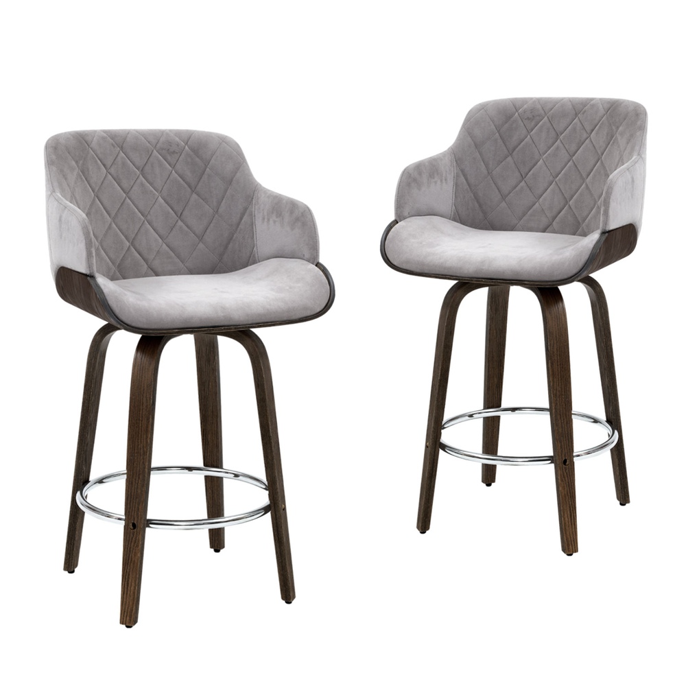 Artiss 4x Bar Stools Swivel Velvet Padded Wooden - Image 3