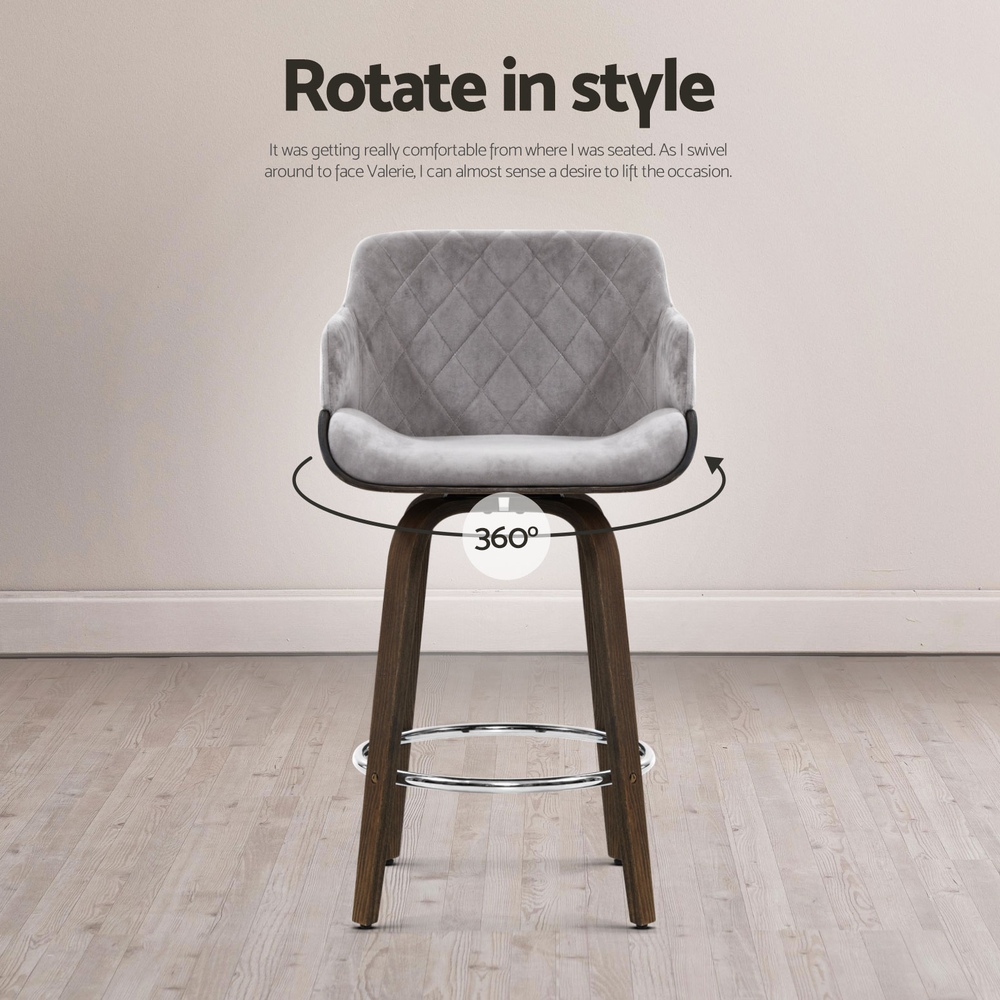 Artiss 4x Bar Stools Swivel Velvet Padded Wooden - Image 4