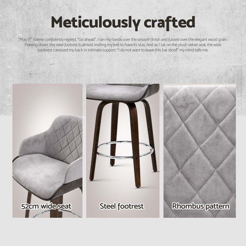 Artiss 4x Bar Stools Swivel Velvet Padded Wooden - Image 5