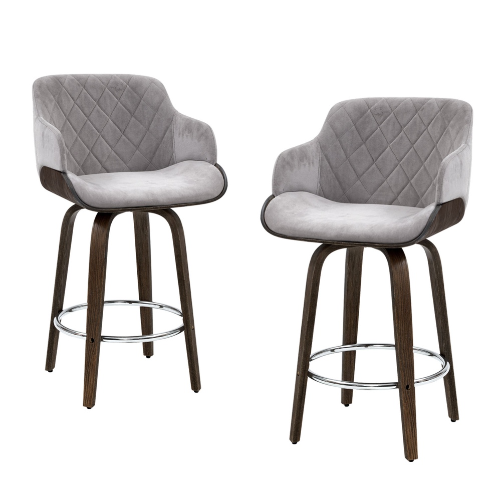 Artiss 4x Bar Stools Swivel Velvet Padded Wooden - Image 7