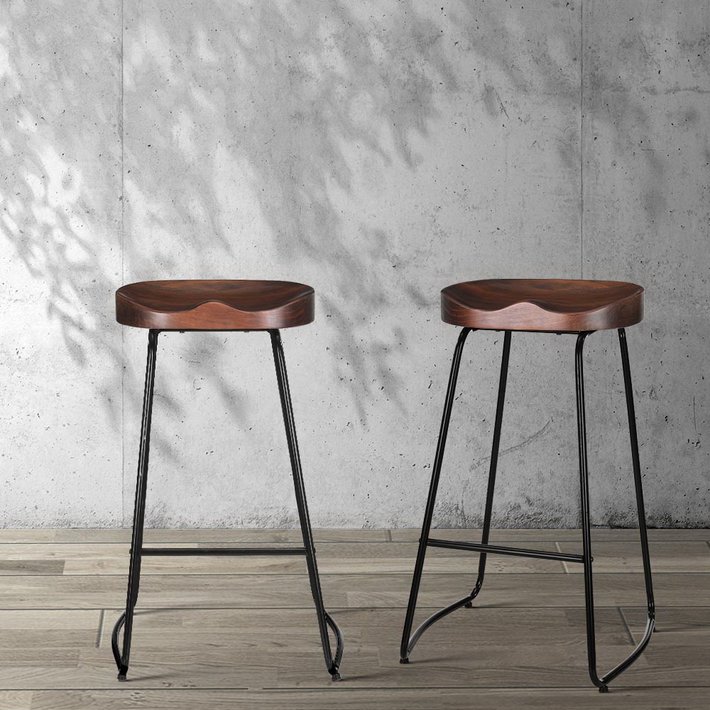 Artiss 2x Bar Stools Tractor Seat 75cm Black - Image 1
