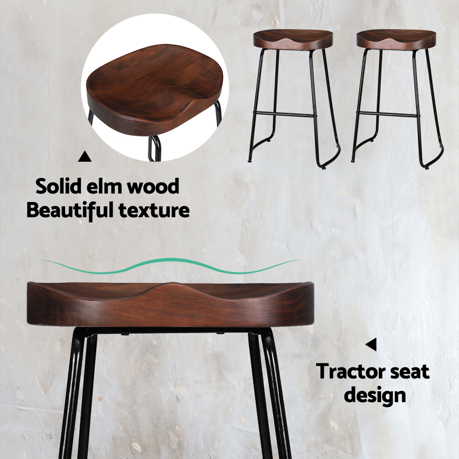 Artiss 2x Bar Stools Tractor Seat 65cm - Image 5