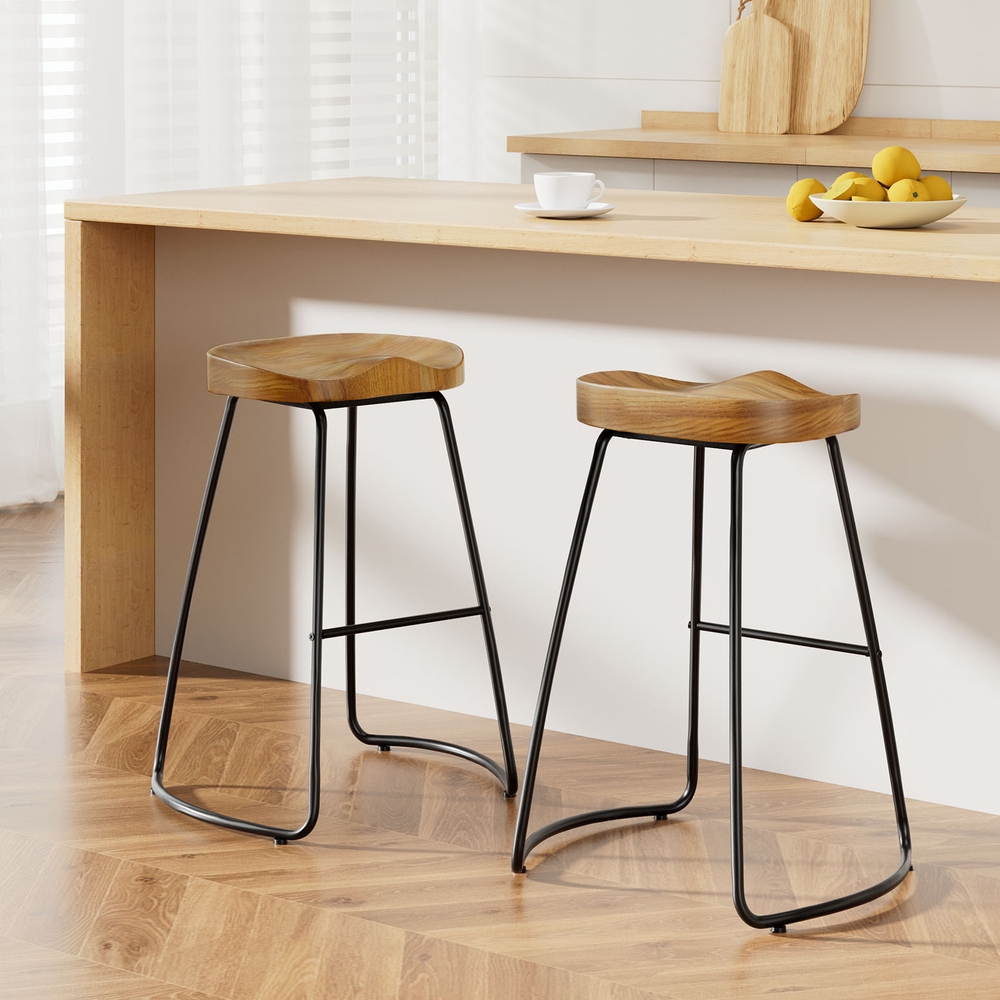 Artiss 2x Bar Stools Tractor Seat 65cm Wooden - Image 1