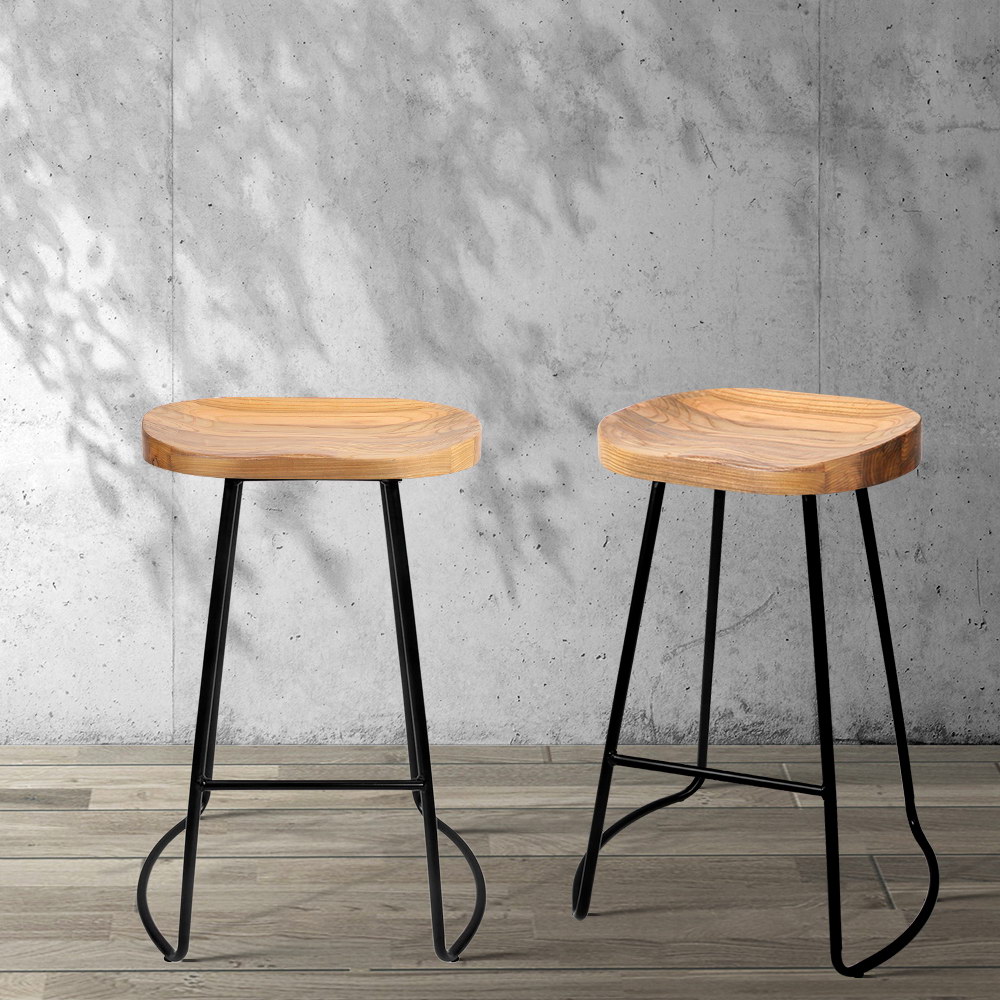 Artiss 2x Bar Stools Tractor Seat 65cm Wooden - Image 7