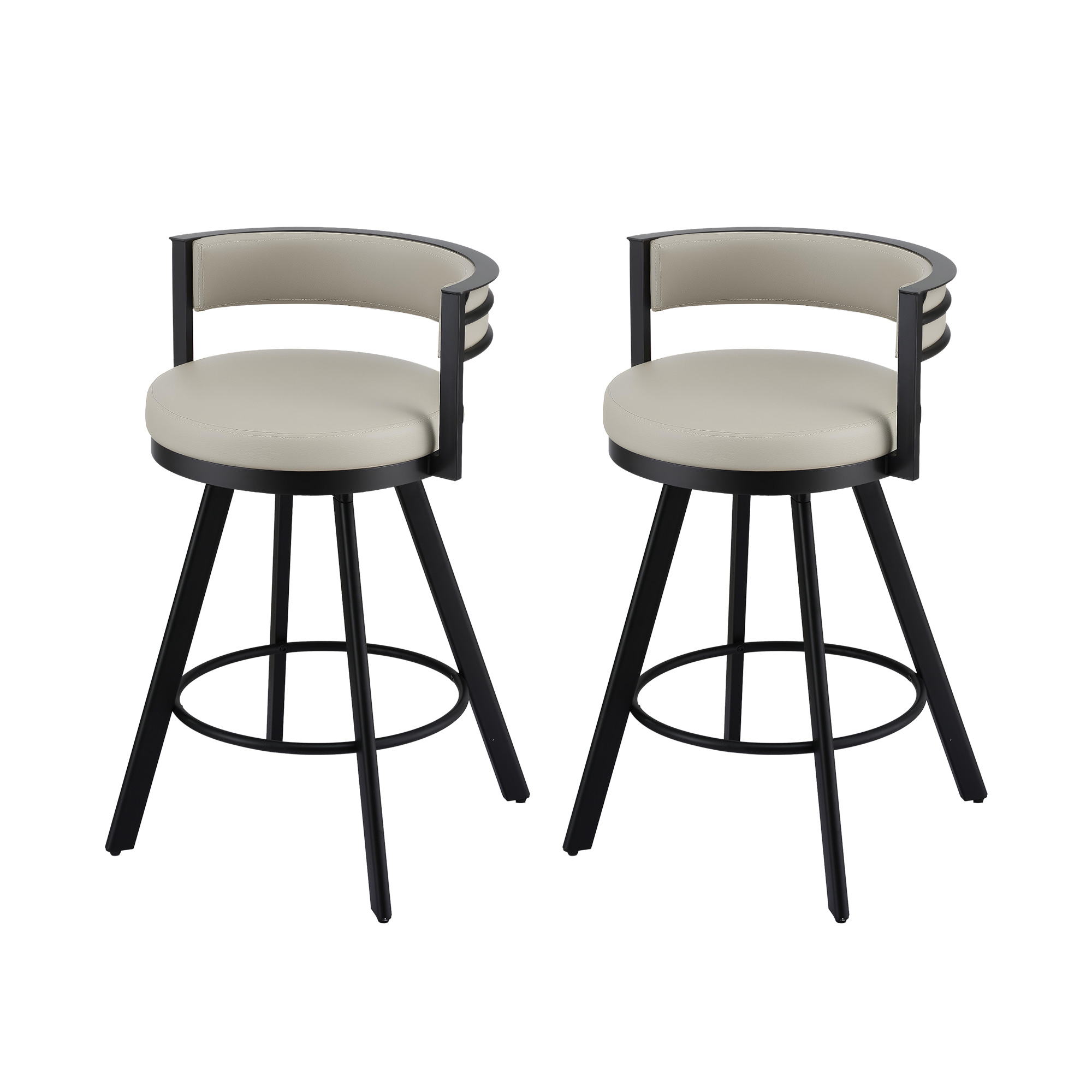 Artiss Bar Stools Set of 2 Swivel Kitchen Chair Metal Counter Beige Leather - Image 1