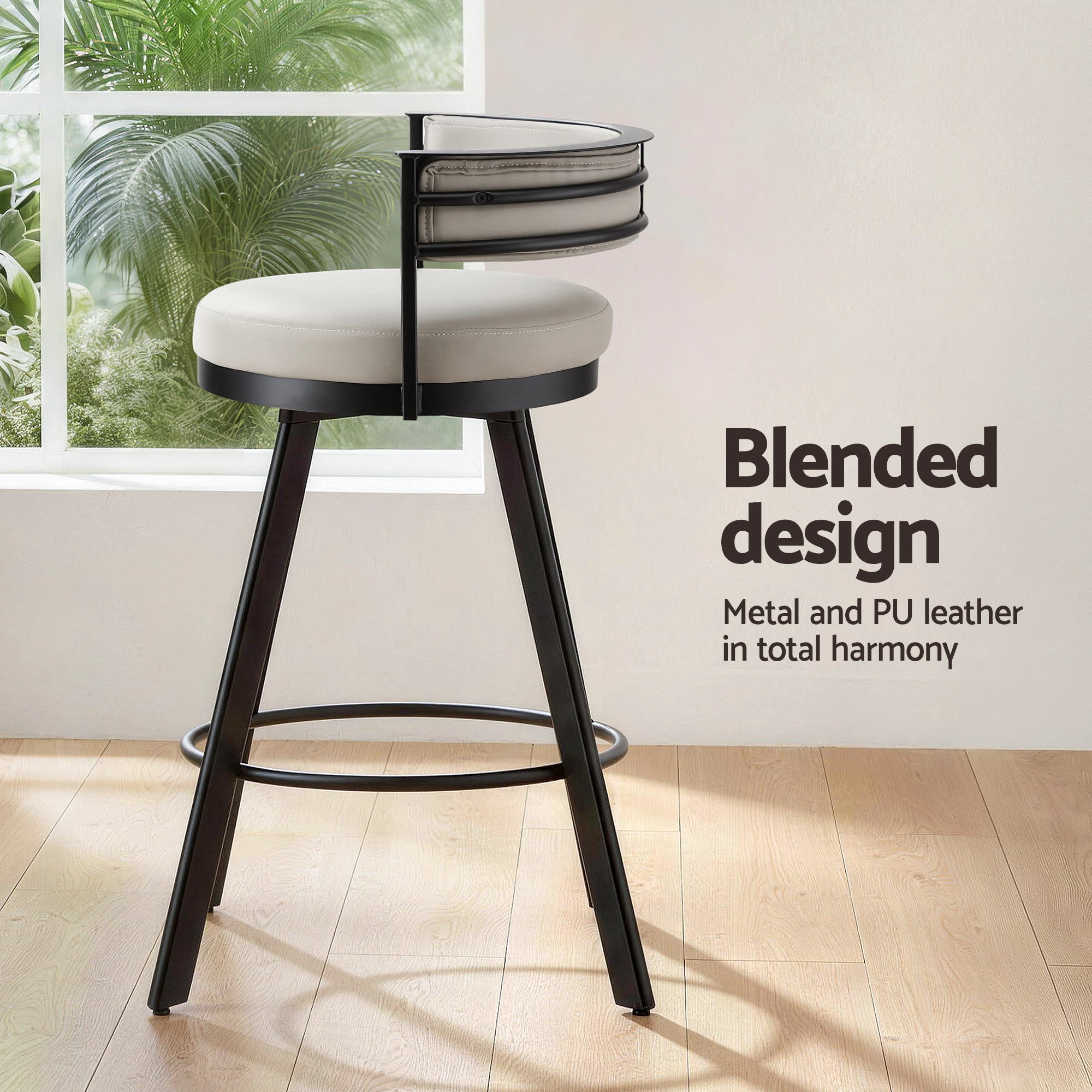 Artiss Bar Stools Set of 4 Swivel Kitchen Chair Metal Counter Beige Leather - Image 4