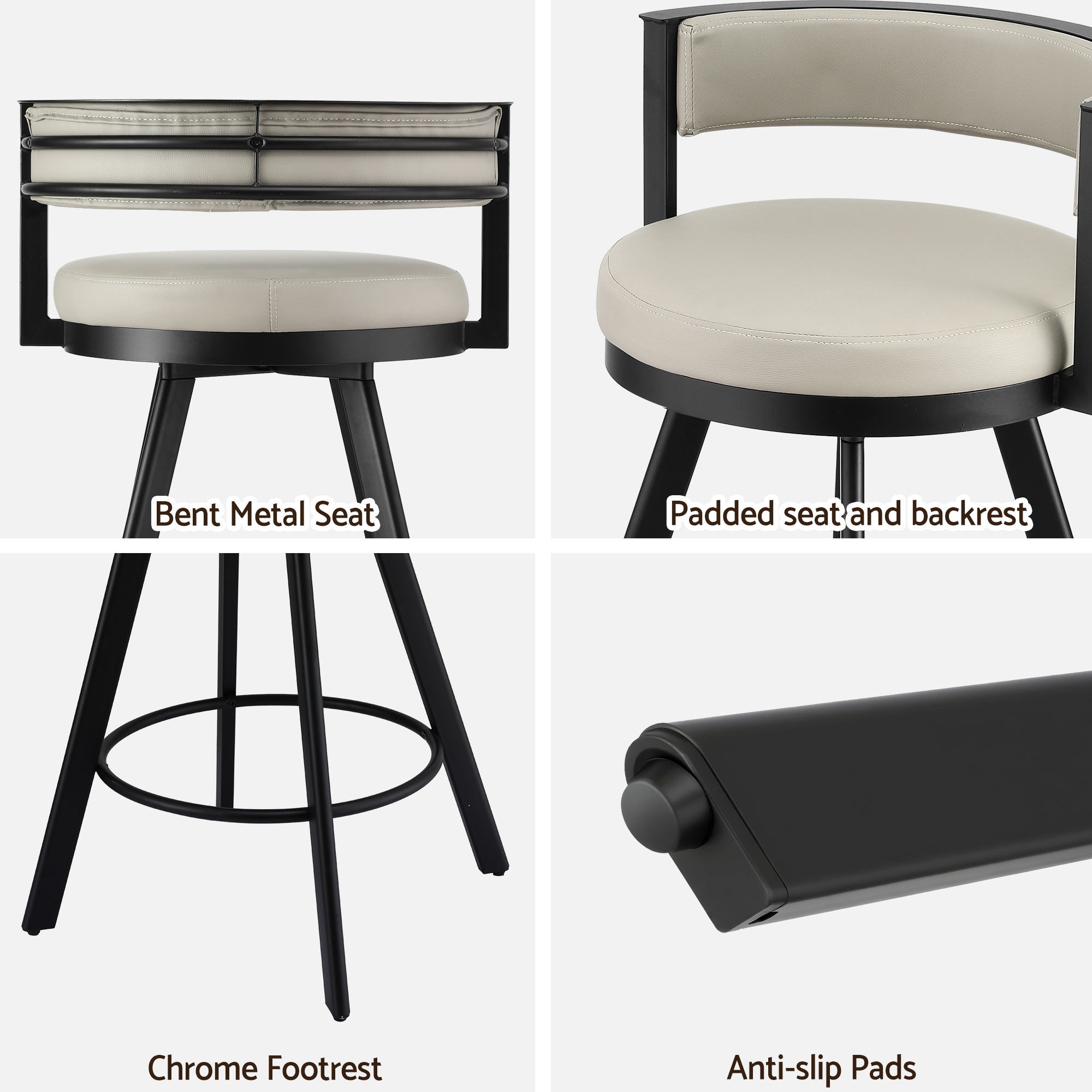 Artiss Bar Stools Set of 4 Swivel Kitchen Chair Metal Counter Beige Leather - Image 6