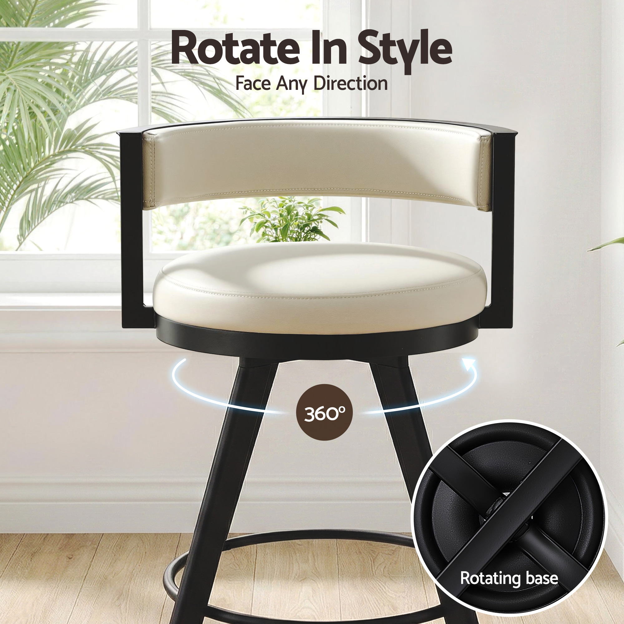 Artiss Bar Stools Set of 4 Swivel Kitchen Chair Metal Counter Beige Leather - Image 7