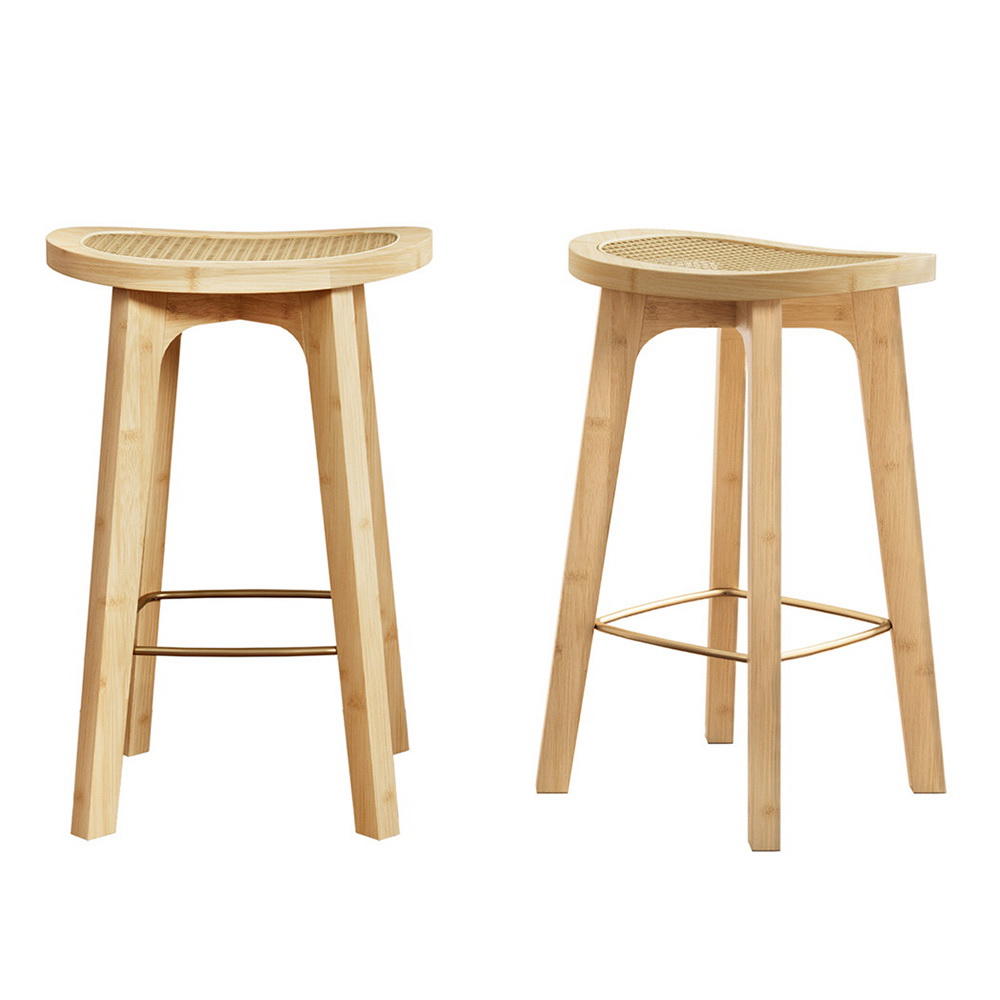 Artiss 2x Bar Stools Bamboo Rattan Stool Counter Chair Kitchen Barstools - Image 1