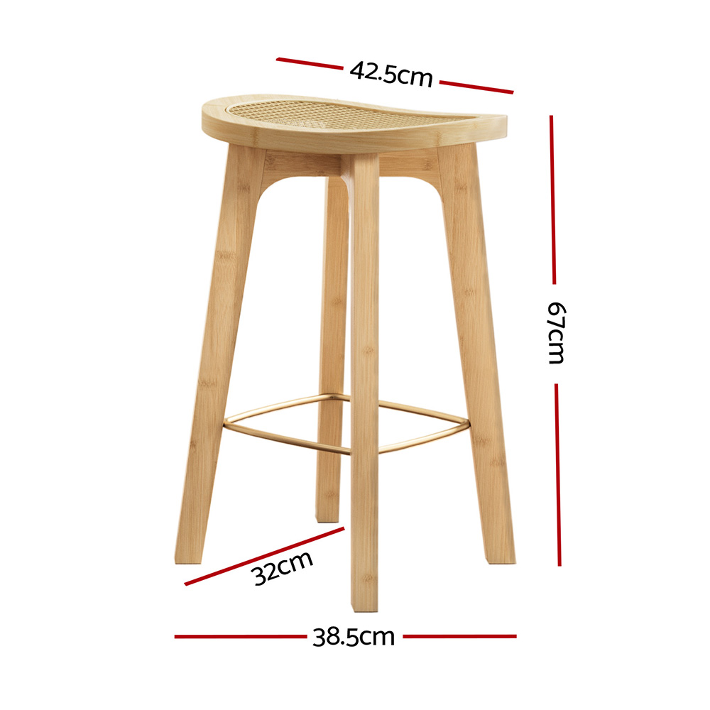 Artiss 2x Bar Stools Bamboo Rattan Stool Counter Chair Kitchen Barstools - Image 2