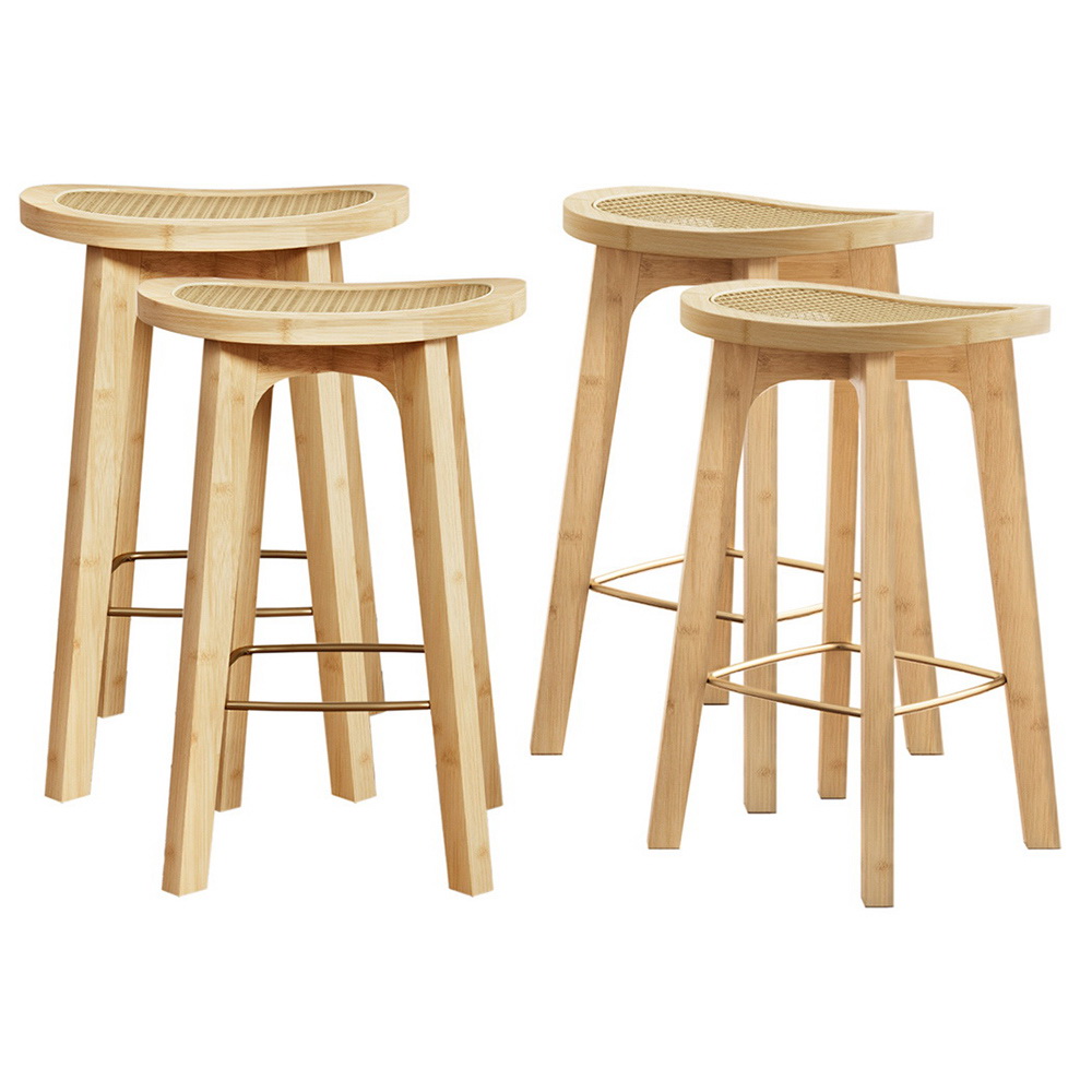 Artiss 4x Bar Stools Bamboo Rattan Stool Counter Chair Kitchen Barstools - Image 1