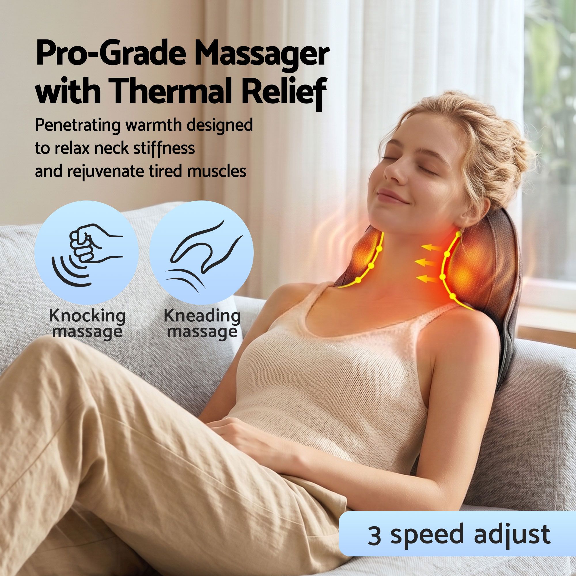 Livemor Back Massager with Heat, Cordless Electric Neck & Shoulder Massager Pillow, 3-Speed Deep Tissue Kneading for Lumbar, Thigh & Calf, Portable Muscle Relief for Home & Office Use - Image 4