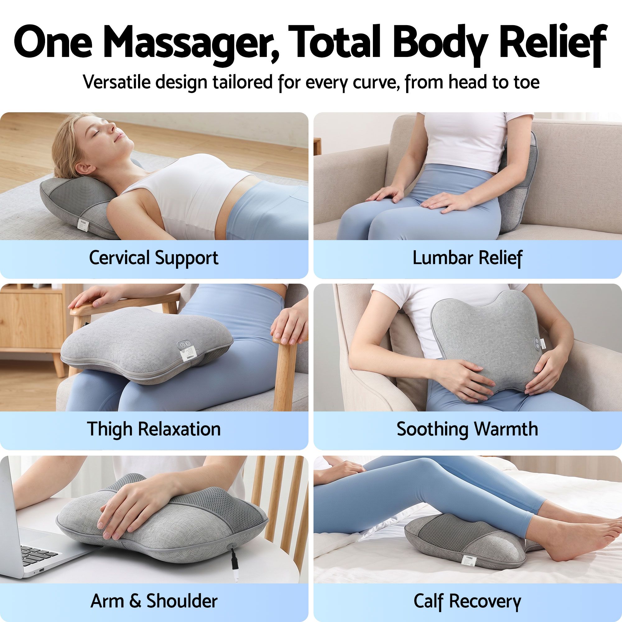 Livemor Back Massager with Heat, USB Neck and Shoulder Massage Pillow, 3-Speed Ergonomic Lumbar Support Cushion for Office Chair, Portable Muscle Relief for Back, Thigh & Calf, Grey - Image 6