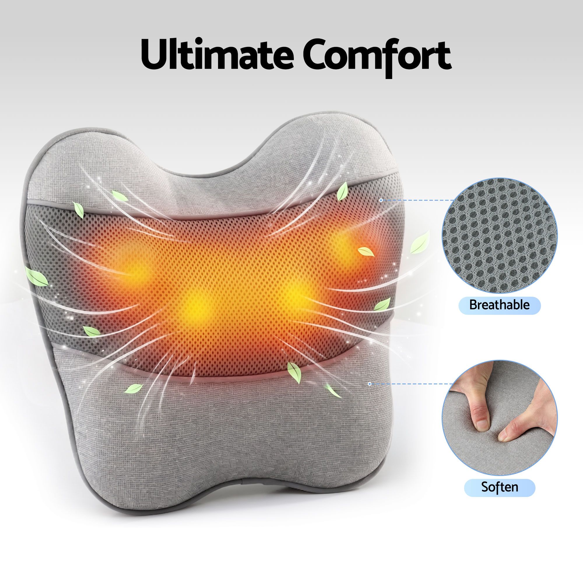 Livemor Back Massager with Heat, USB Neck and Shoulder Massage Pillow, 3-Speed Ergonomic Lumbar Support Cushion for Office Chair, Portable Muscle Relief for Back, Thigh & Calf, Grey - Image 7