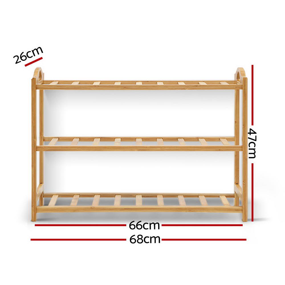 Artiss Shoe Rack Bamboo Shoe Storage 3-tier 9 Pairs - Image 2
