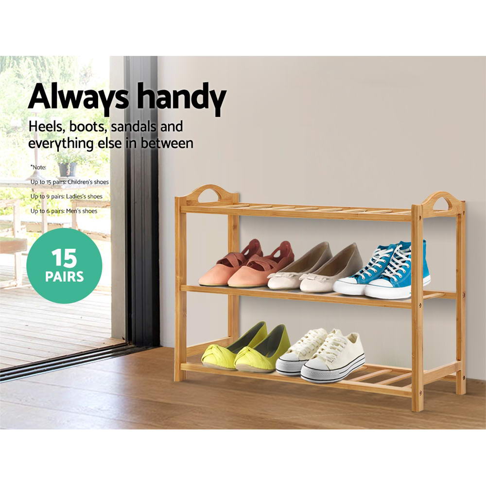 Artiss Shoe Rack Bamboo Shoe Storage 3-tier 9 Pairs - Image 5