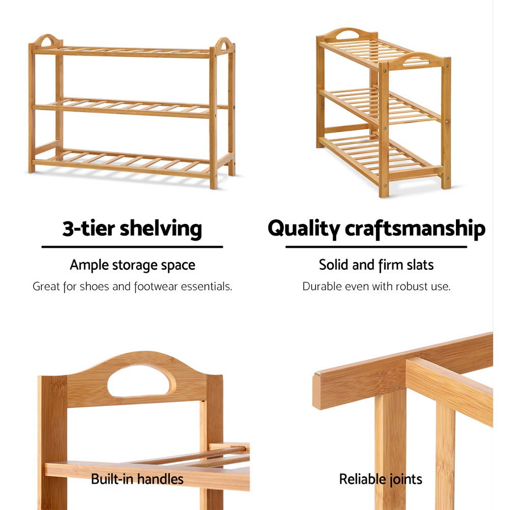 Artiss Shoe Rack Bamboo Shoe Storage 3-tier 9 Pairs - Image 6