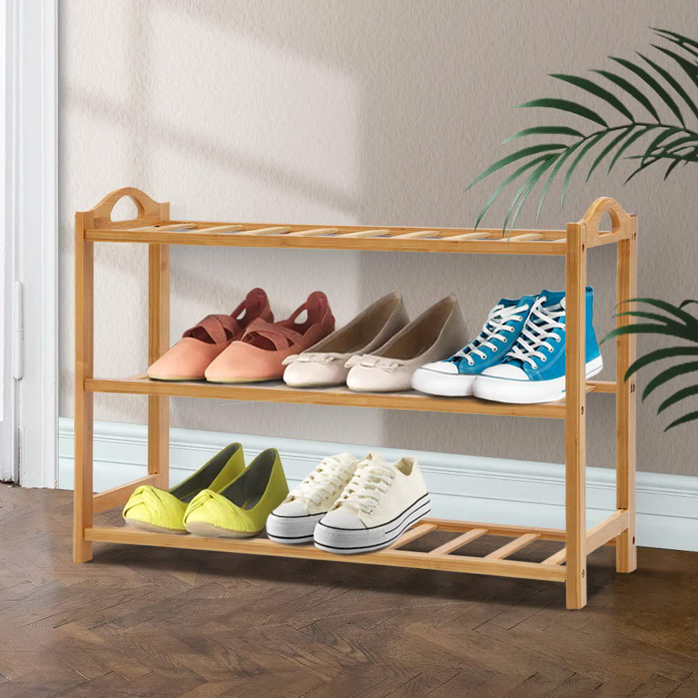 Artiss Shoe Rack Bamboo Shoe Storage 3-tier 9 Pairs - Image 7