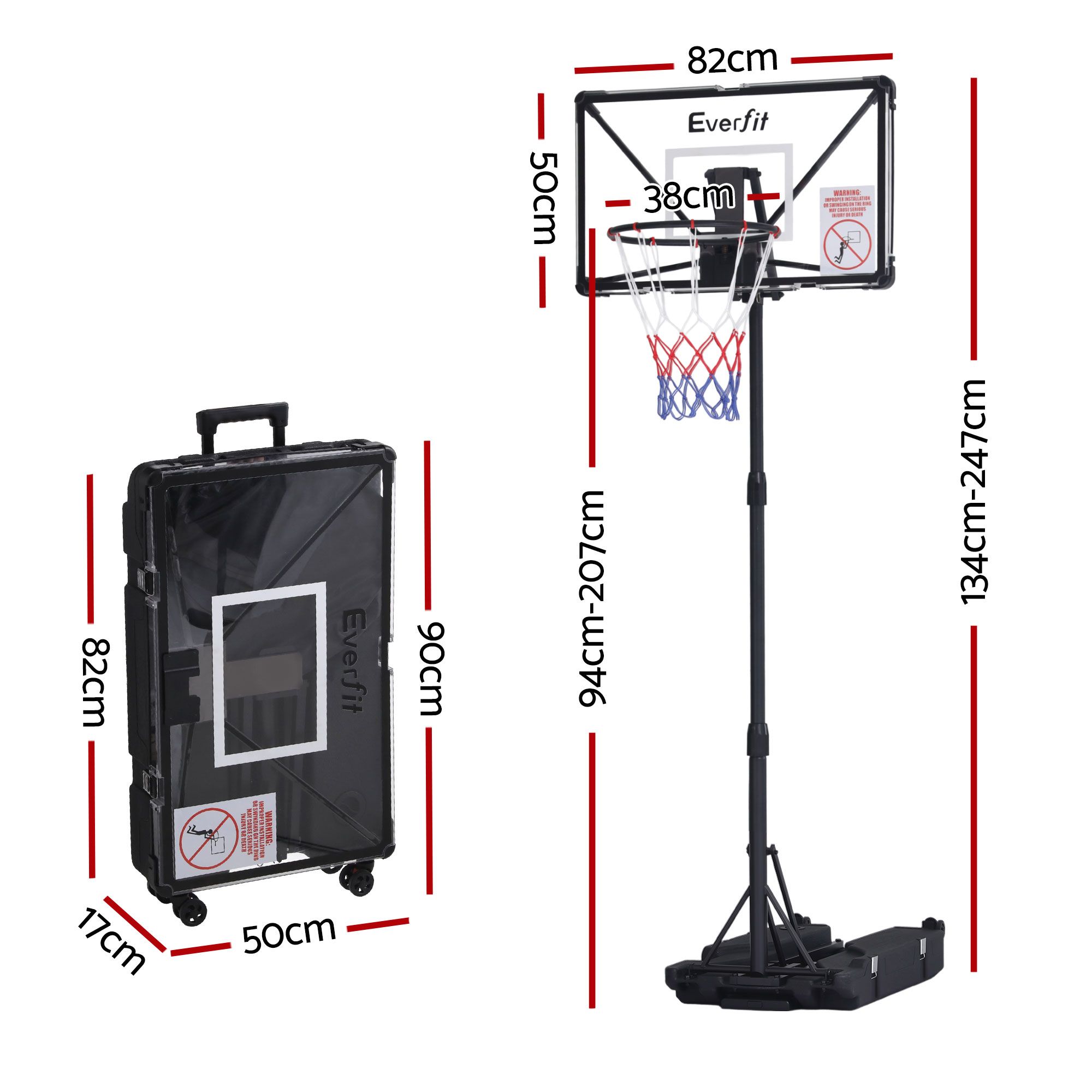 Everfit Portable Basketball Hoop System Adjustable Full Foldable Stand 2.07m - Image 2