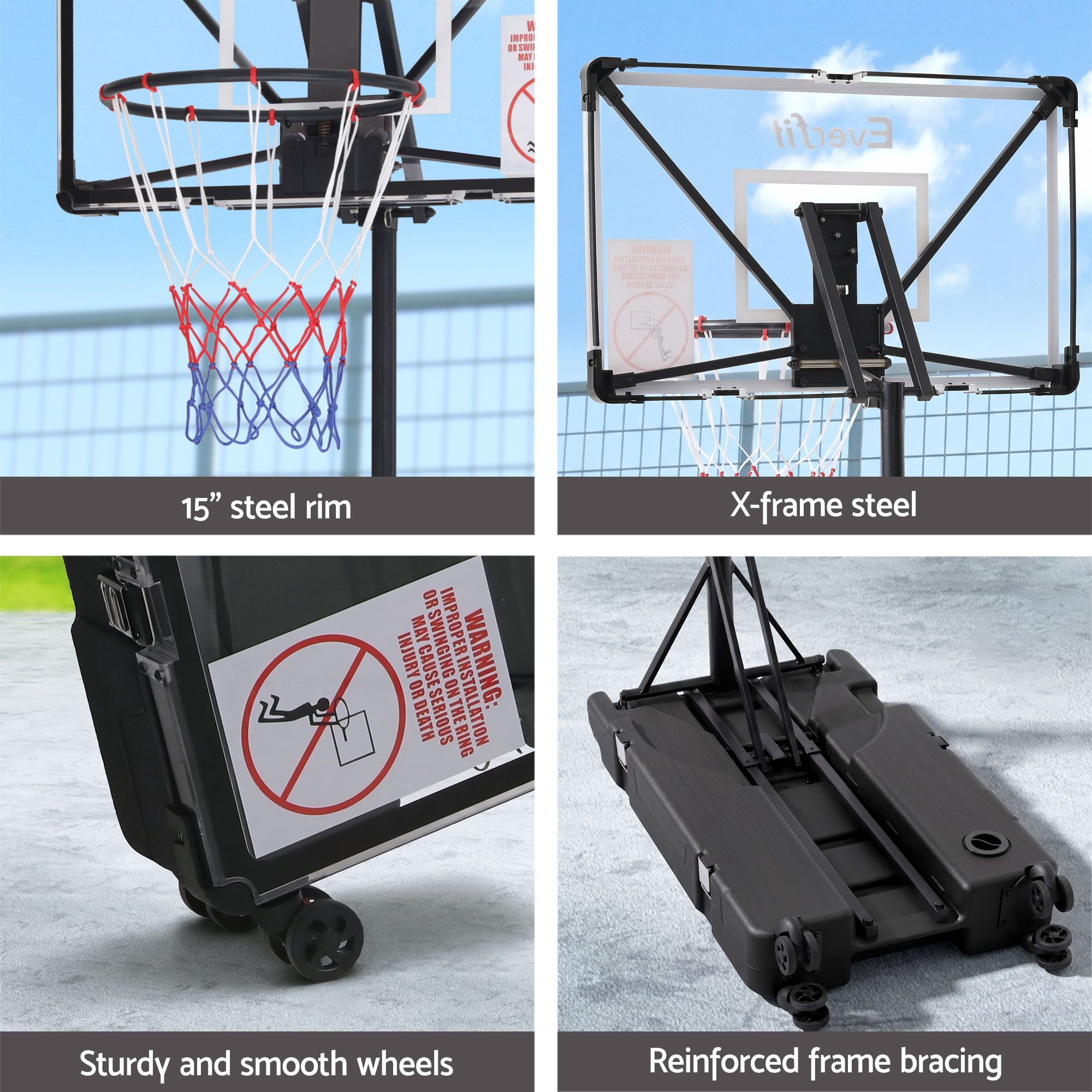 Everfit Portable Basketball Hoop System Adjustable Full Foldable Stand 2.07m - Image 7