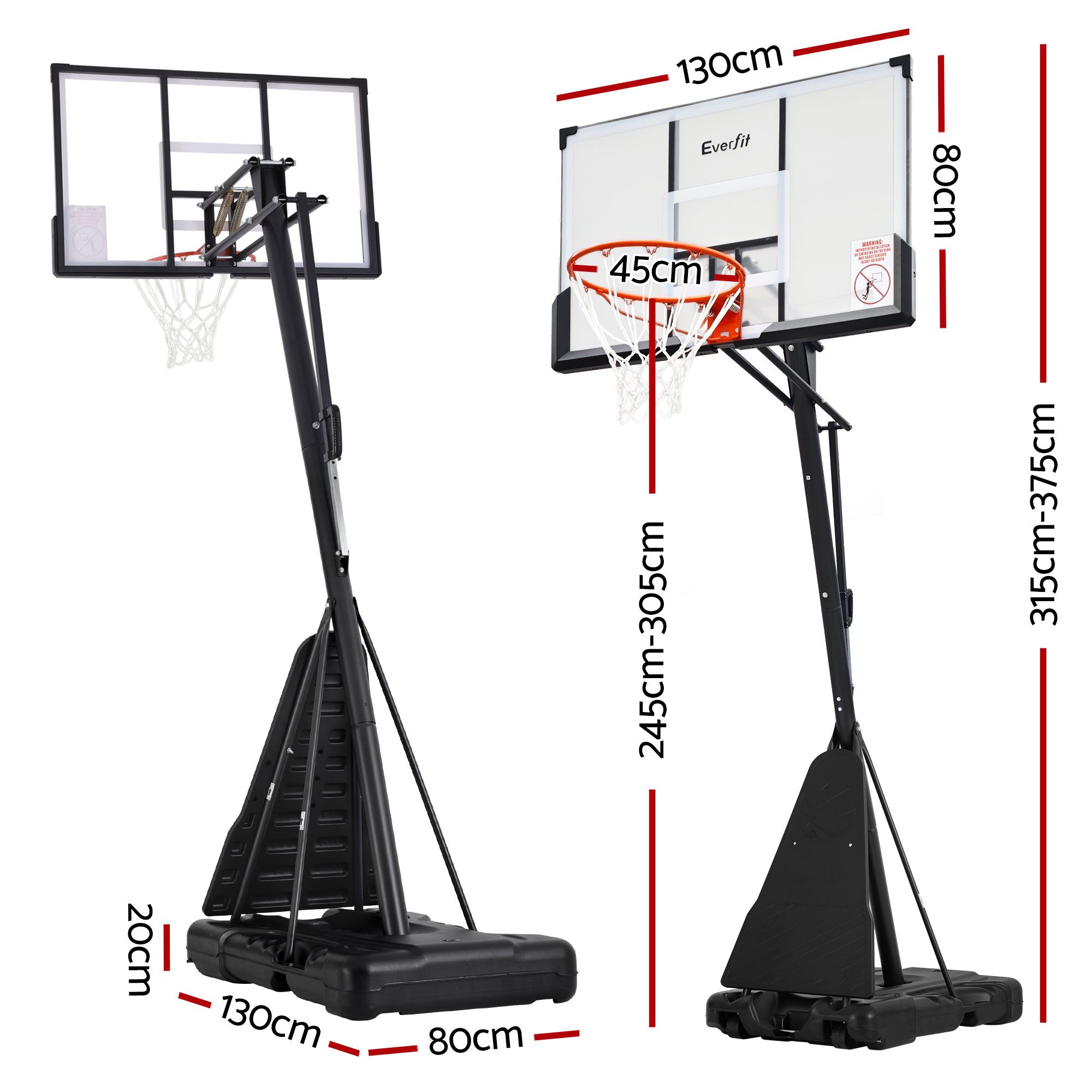 Everfit 3.05M Basketball Hoop Stand System Portable Height Adjustable Net Ring - Image 2