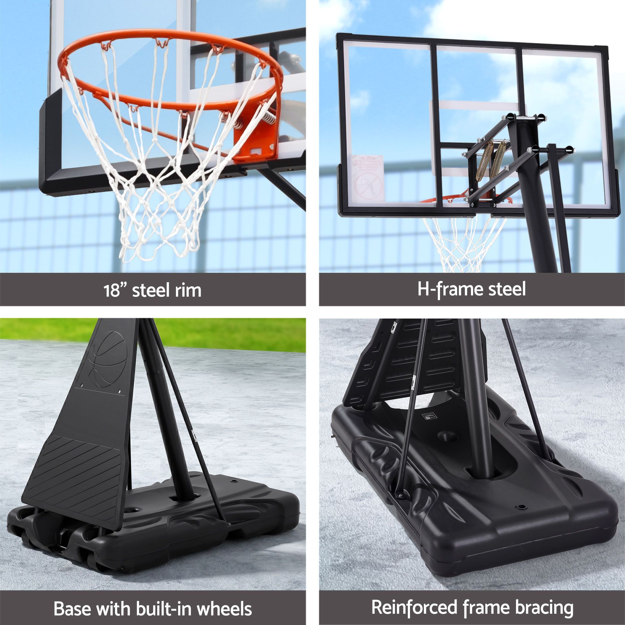 Everfit 3.05M Basketball Hoop Stand System Portable Height Adjustable Net Ring - Image 8
