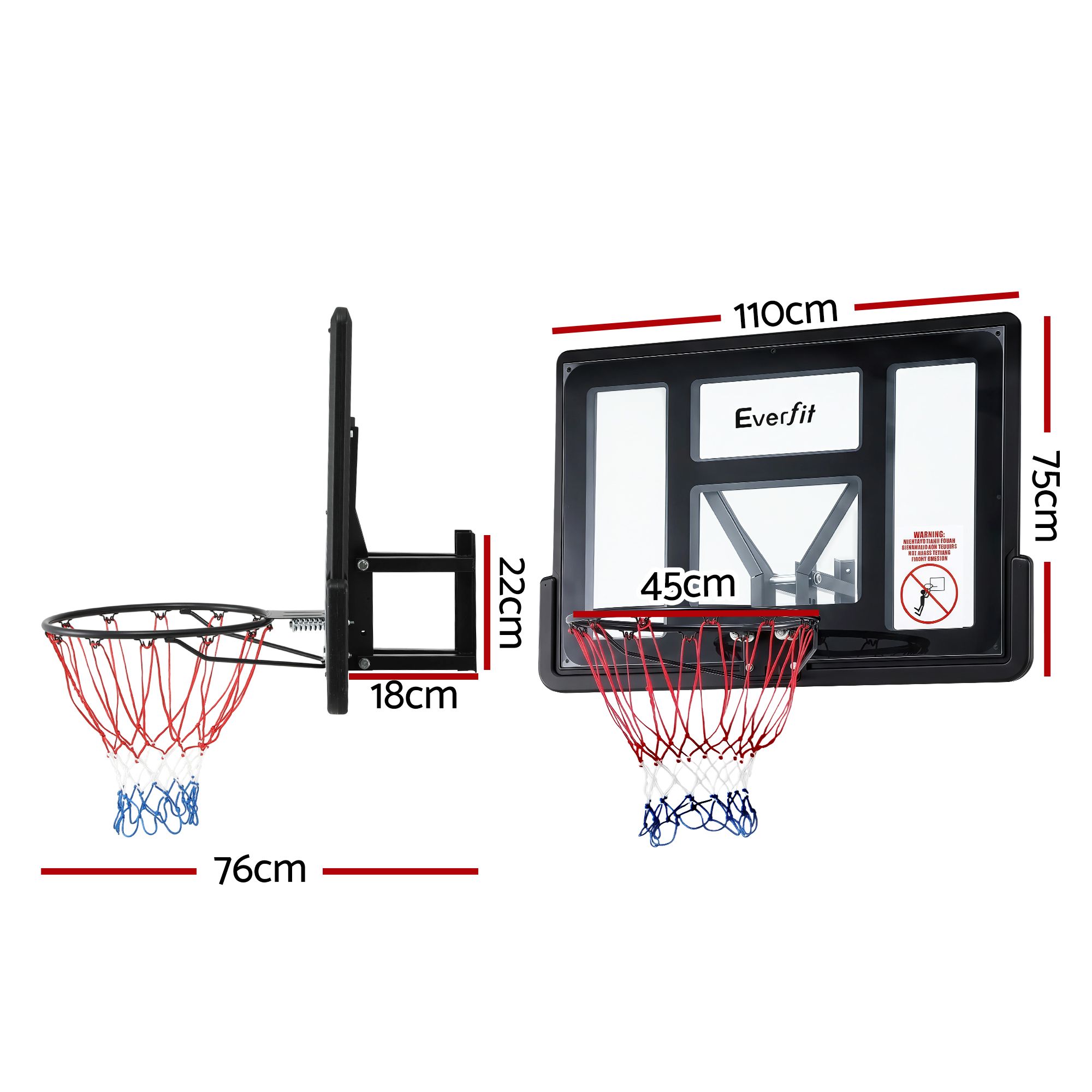 Everfit 43-Inch Wall Mount Kids Basketball Hoop Backboard Indoor Outdoor Sports - Image 3