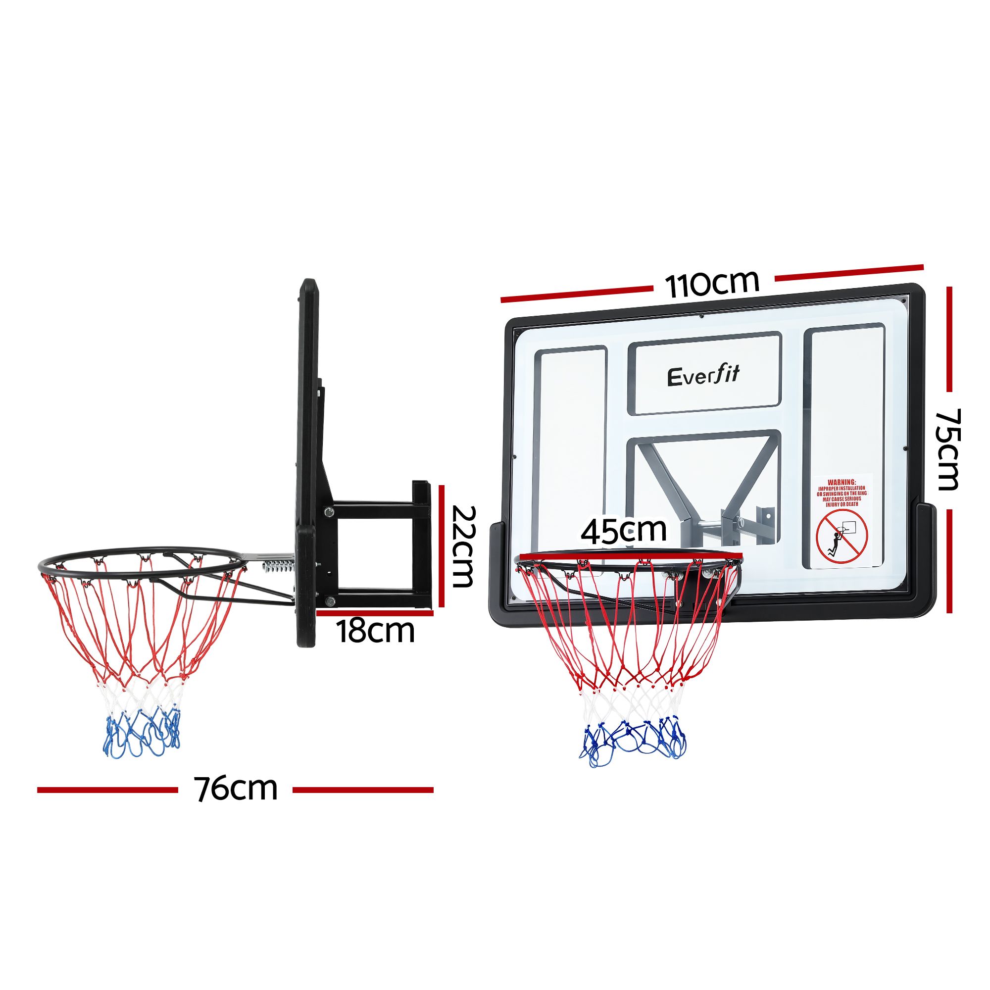 Everfit 43-Inch Wall Mount Kids Basketball Hoop Backboard Outdoor Sports - Image 3