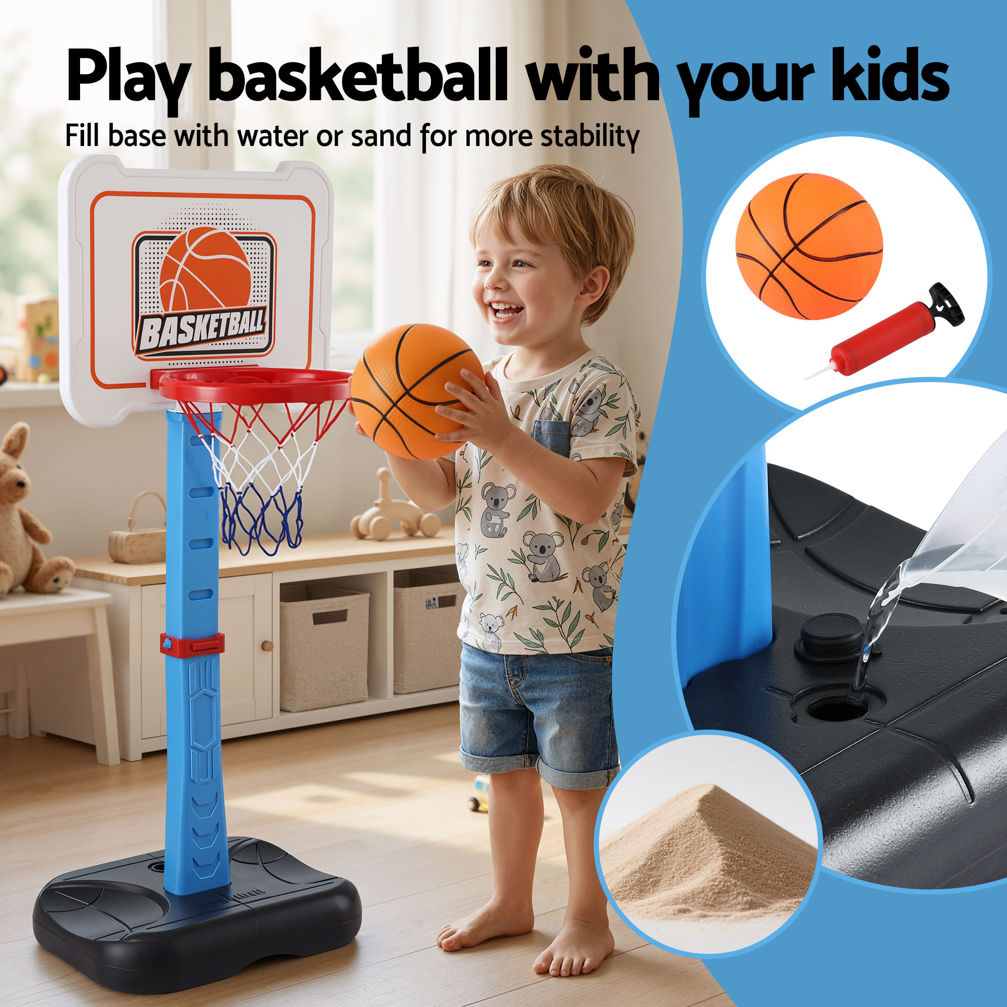 Keezi Kids Basketball Hoop Stand Baseball Set Adjustable Height Sports Toys Blue - Image 4
