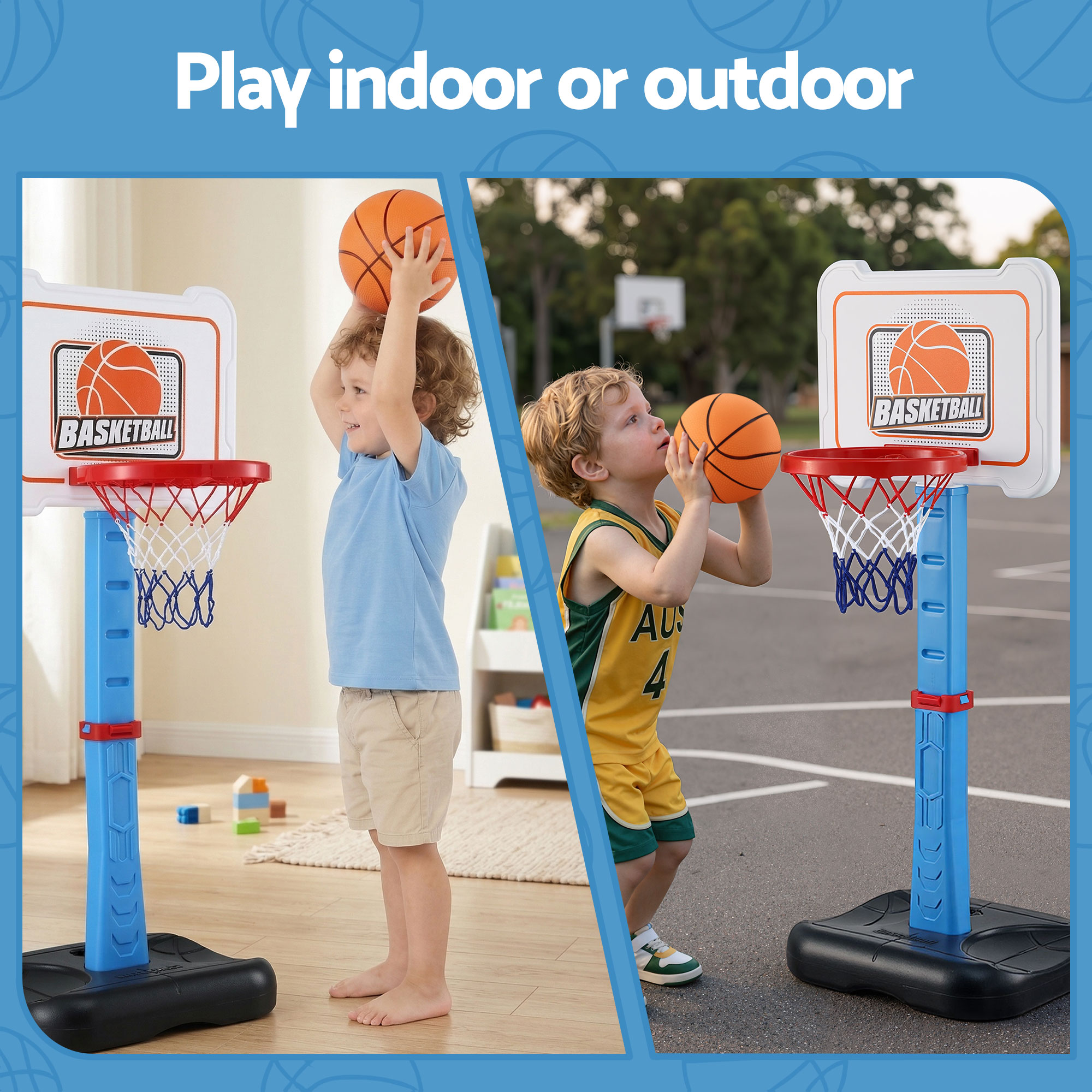 Keezi Kids Basketball Hoop Stand Baseball Set Adjustable Height Sports Toys Blue - Image 5