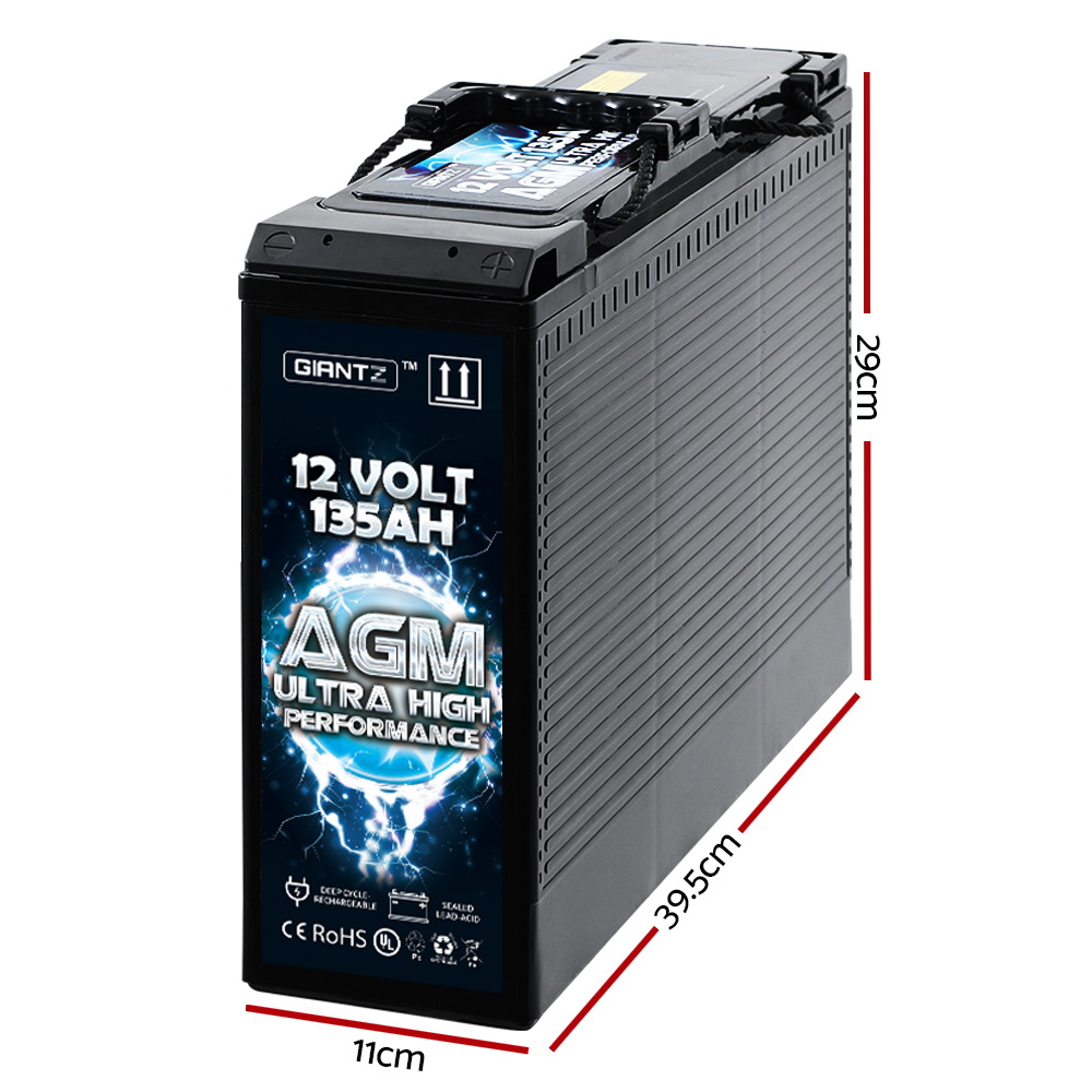 Giantz AGM Deep Cycle Battery 12V 135Ah Slim Box Portable Solar Caravan Camping - Image 2