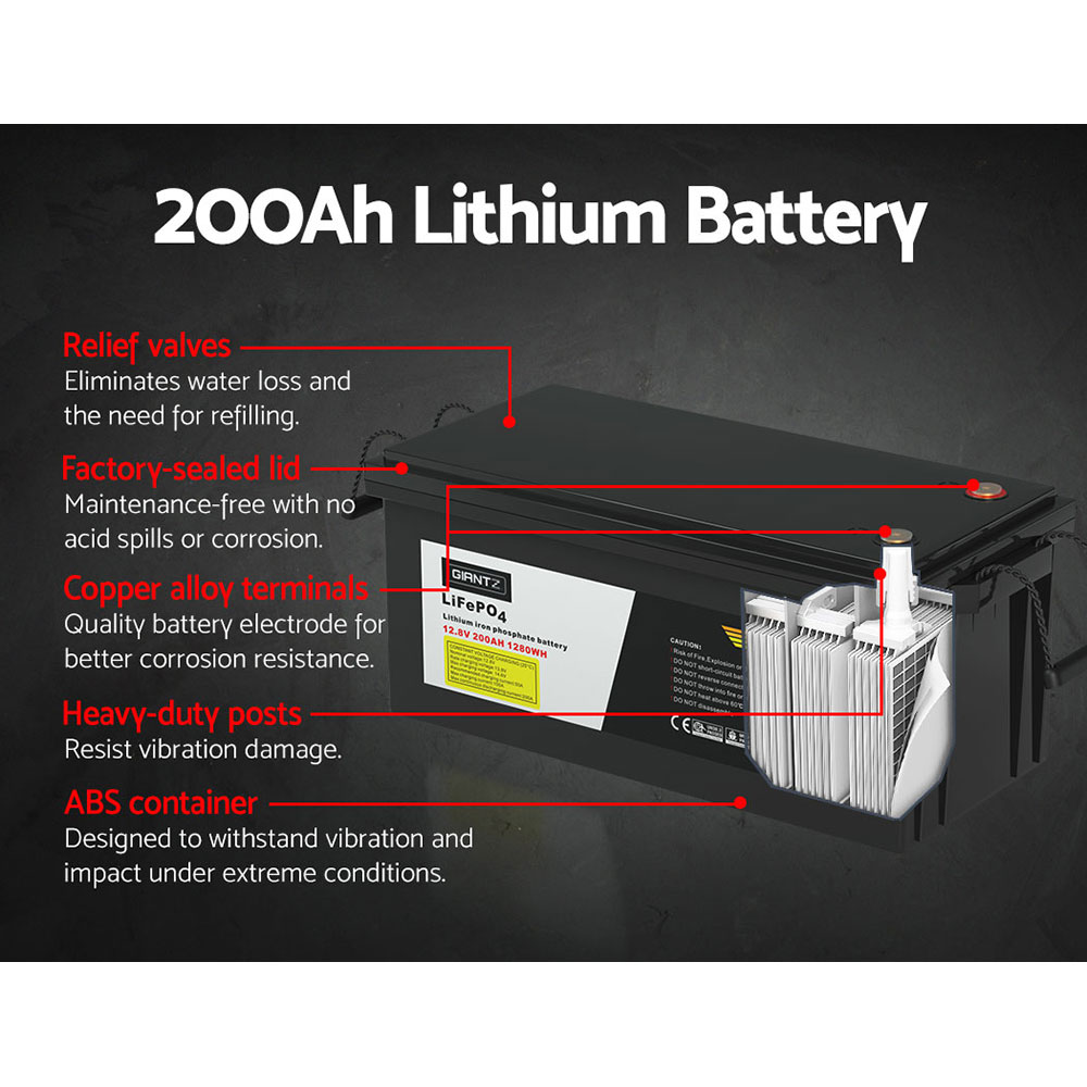 Giantz 12V 200Ah Lithium Battery LiFePO4 Deep Cycle Box Solar Caravan Camping - Image 4