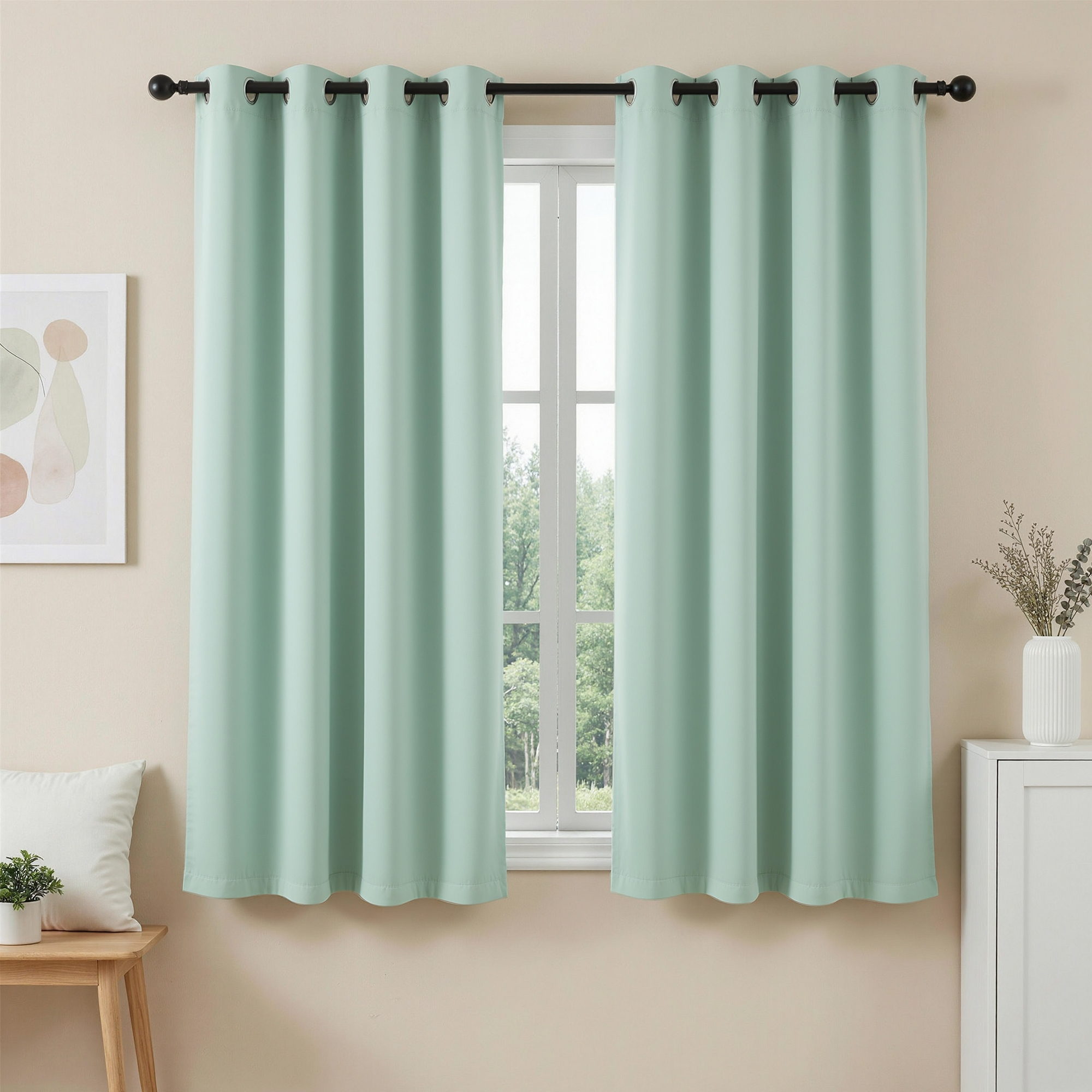 Artiss Blockout Curtains 2X 132x160cm Thermal Insulated Eyelet Drapes Green - Image 1