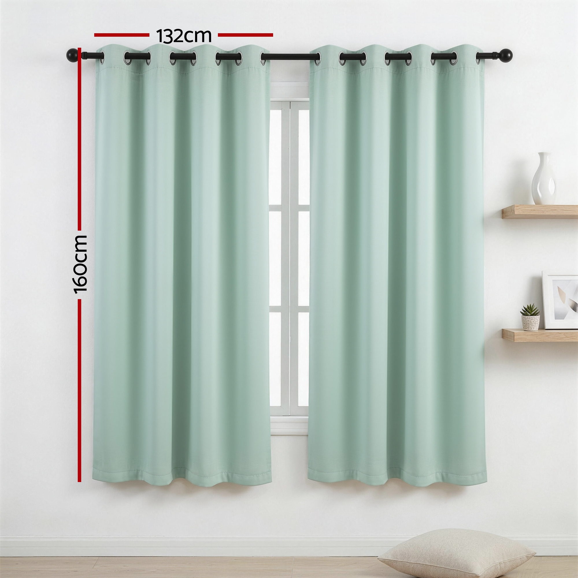 Artiss Blockout Curtains 2X 132x160cm Thermal Insulated Eyelet Drapes Green - Image 3