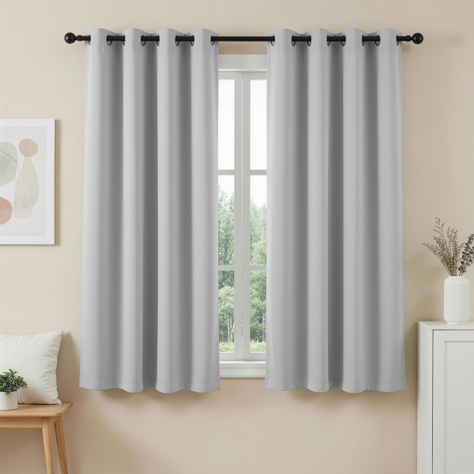 Artiss Blockout Curtains 2X 132x160cm Thermal Insulated Eyelet Drapes Grey - Image 1