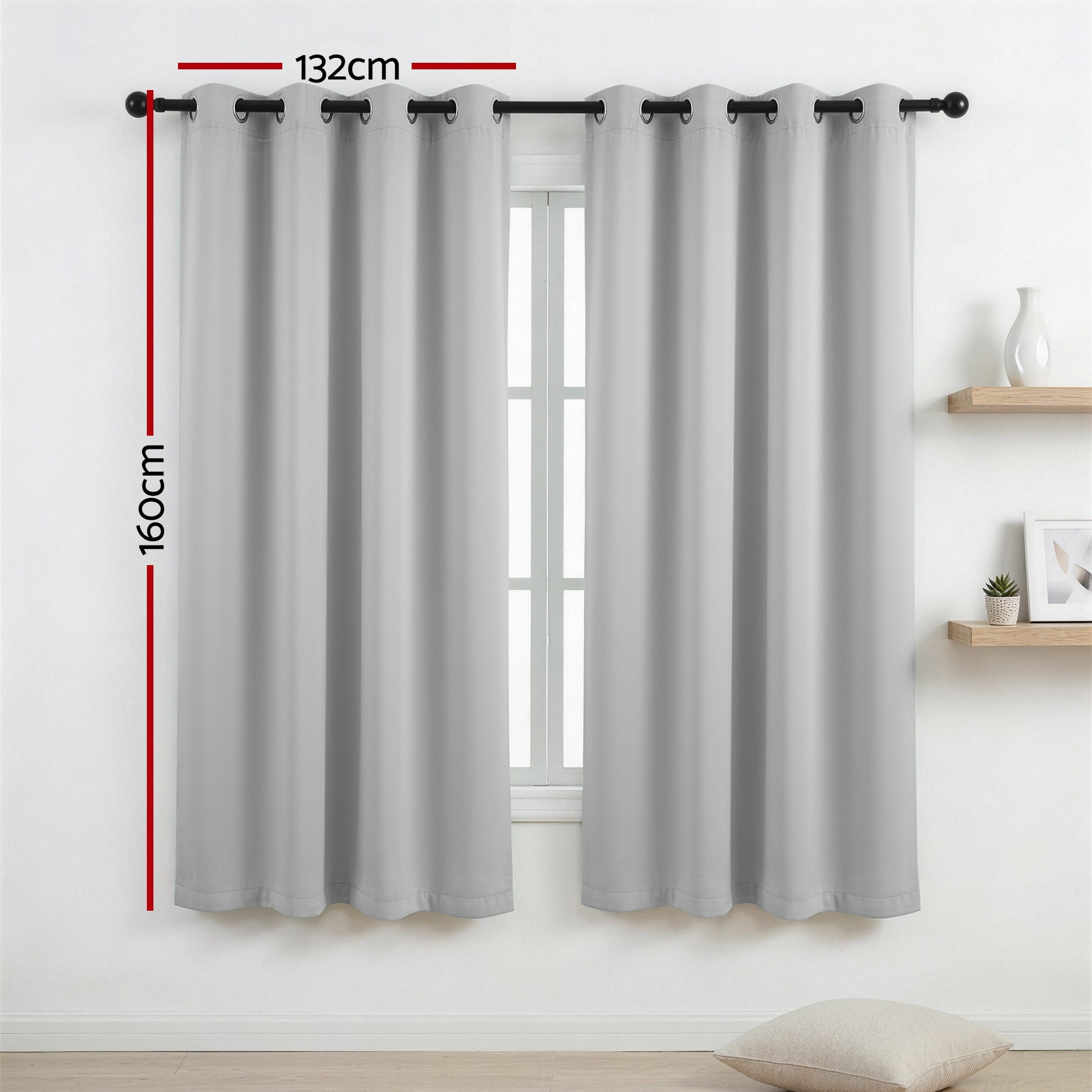 Artiss Blockout Curtains 2X 132x160cm Thermal Insulated Eyelet Drapes Grey - Image 3