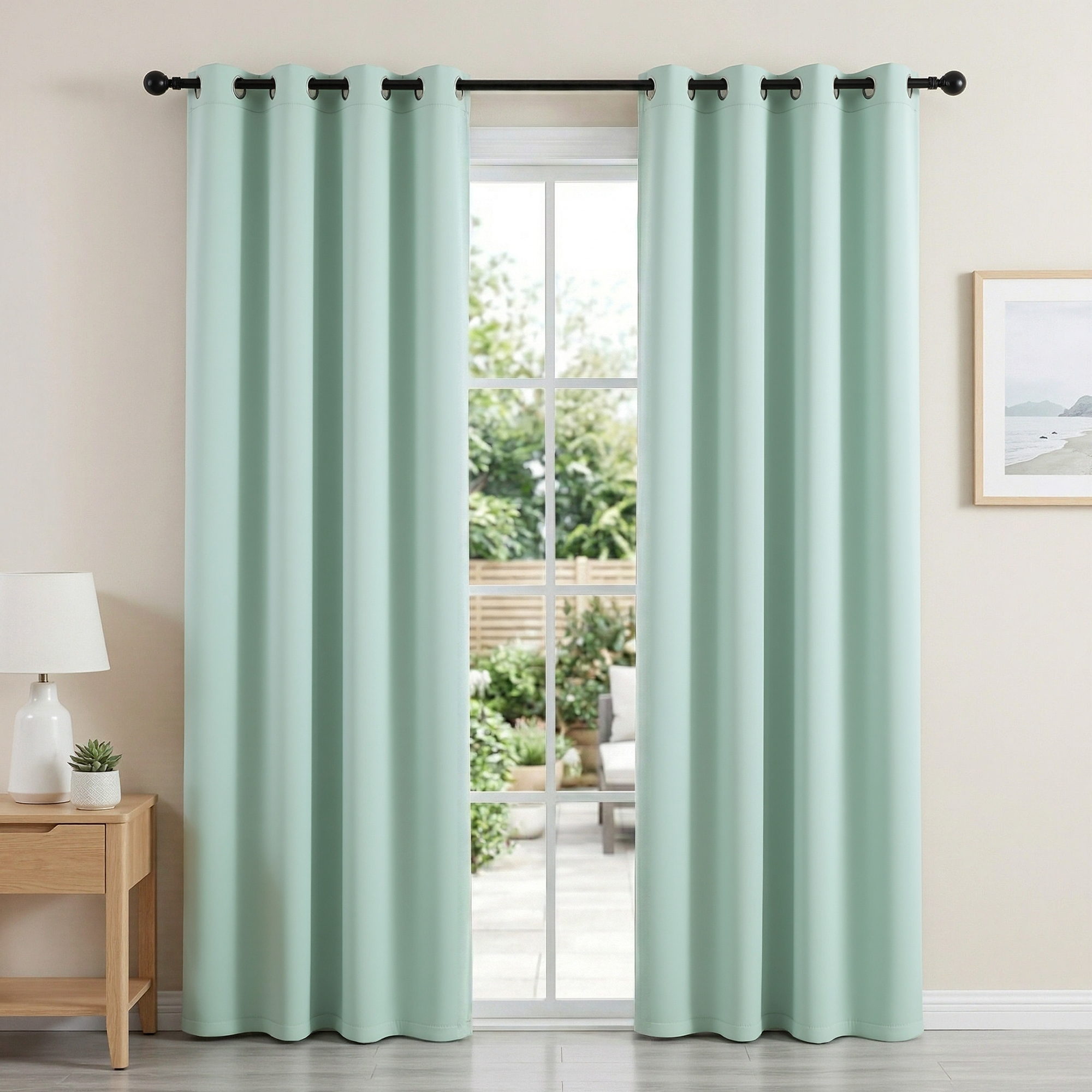 Artiss Blockout Curtains 2X 132x213cm Thermal Insulated Eyelet Drapes Green - Image 1