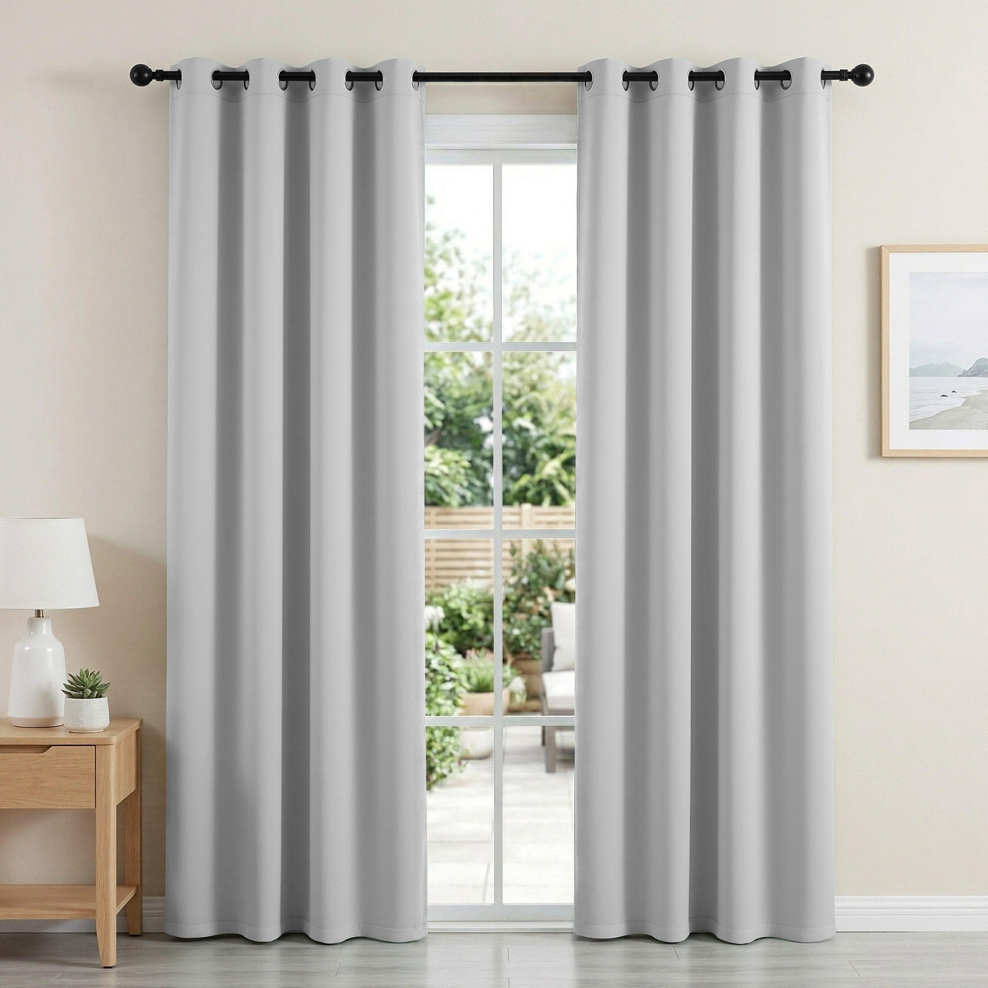 Artiss Blockout Curtains 2X 132x213cm Thermal Insulated Eyelet Drapes Grey - Image 1